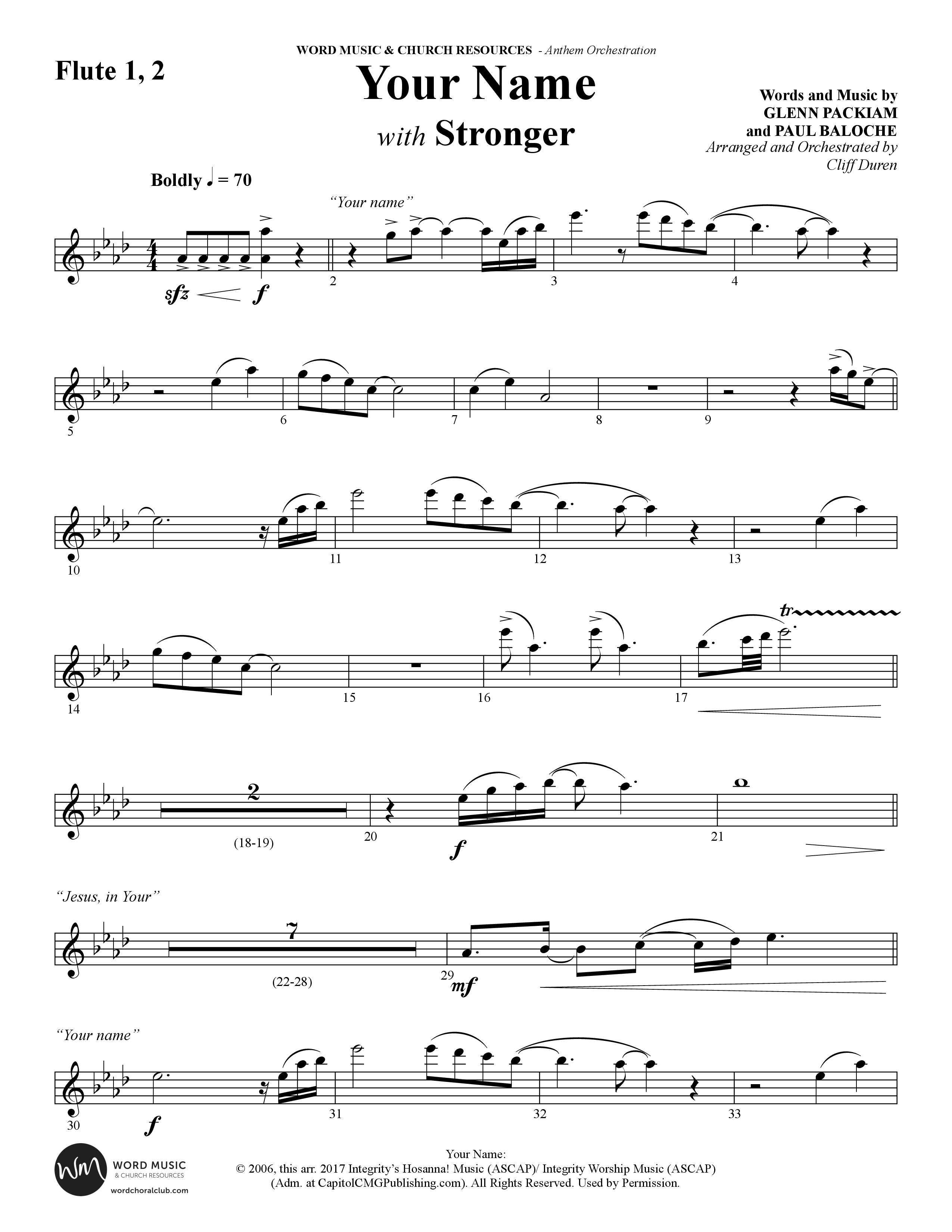 Your Name (with Stronger) (Choral Anthem SATB) Flute 1/2 (Word Music Choral / Arr. Cliff Duren)