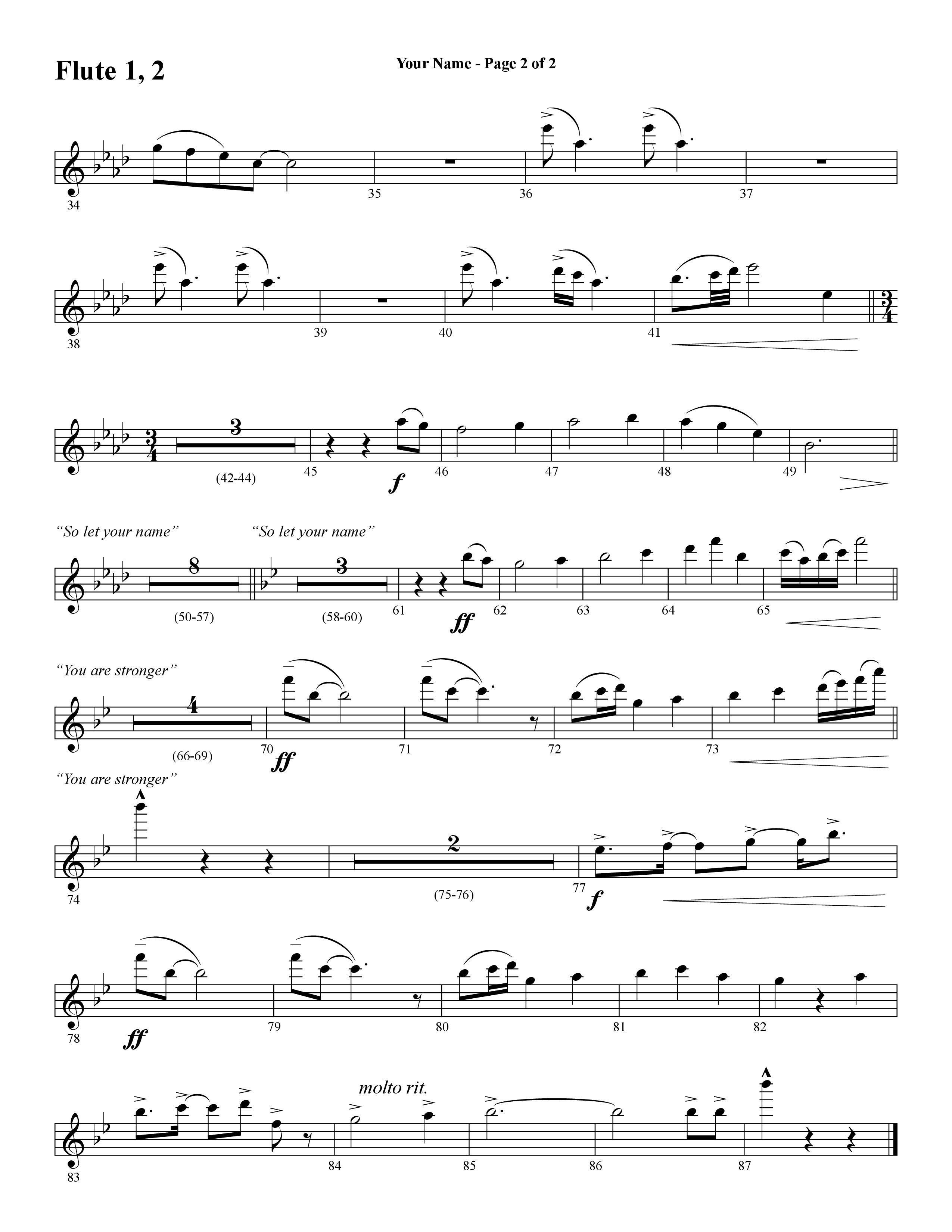 Your Name (with Stronger) (Choral Anthem SATB) Flute 1/2 (Word Music Choral / Arr. Cliff Duren)