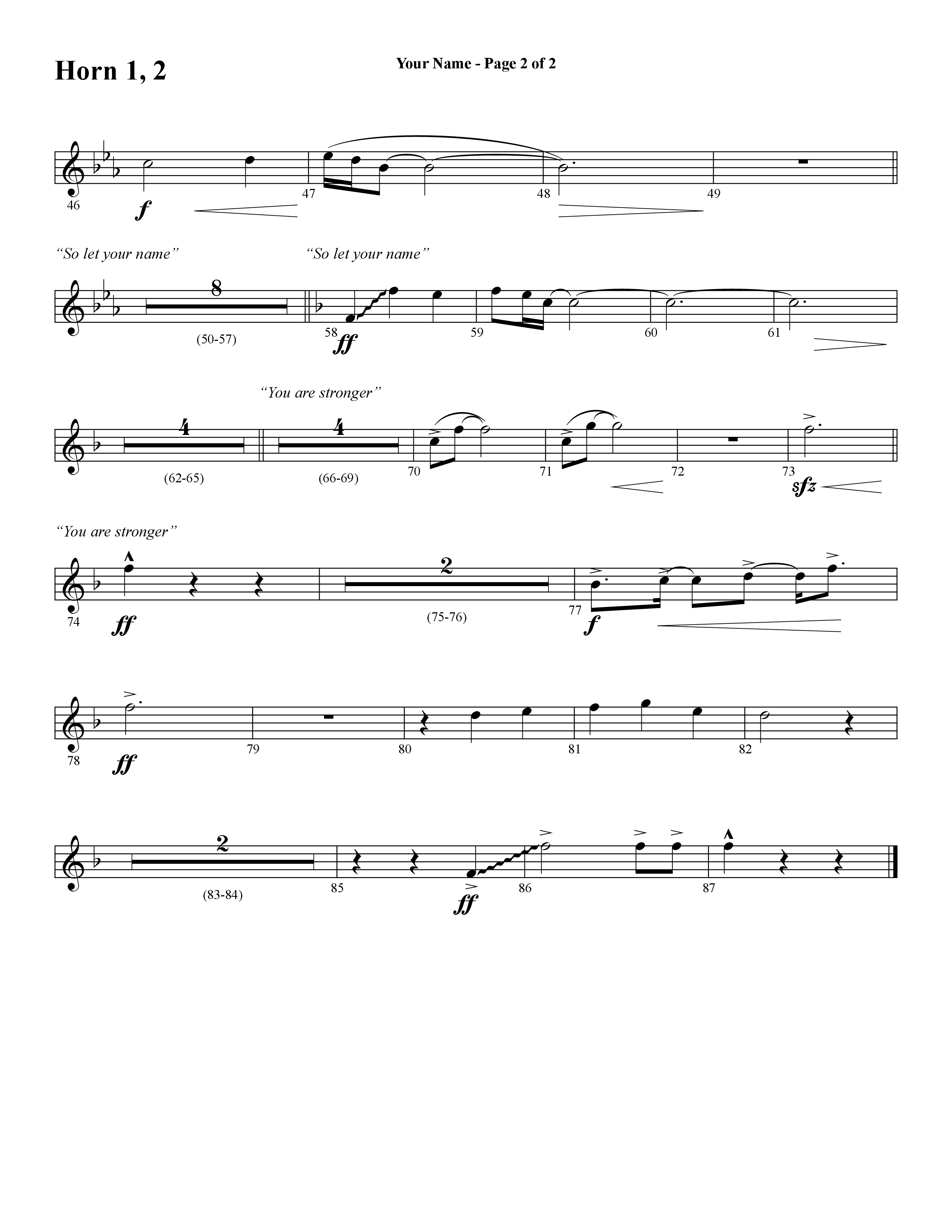 Your Name (with Stronger) (Choral Anthem SATB) French Horn 1/2 (Word Music Choral / Arr. Cliff Duren)