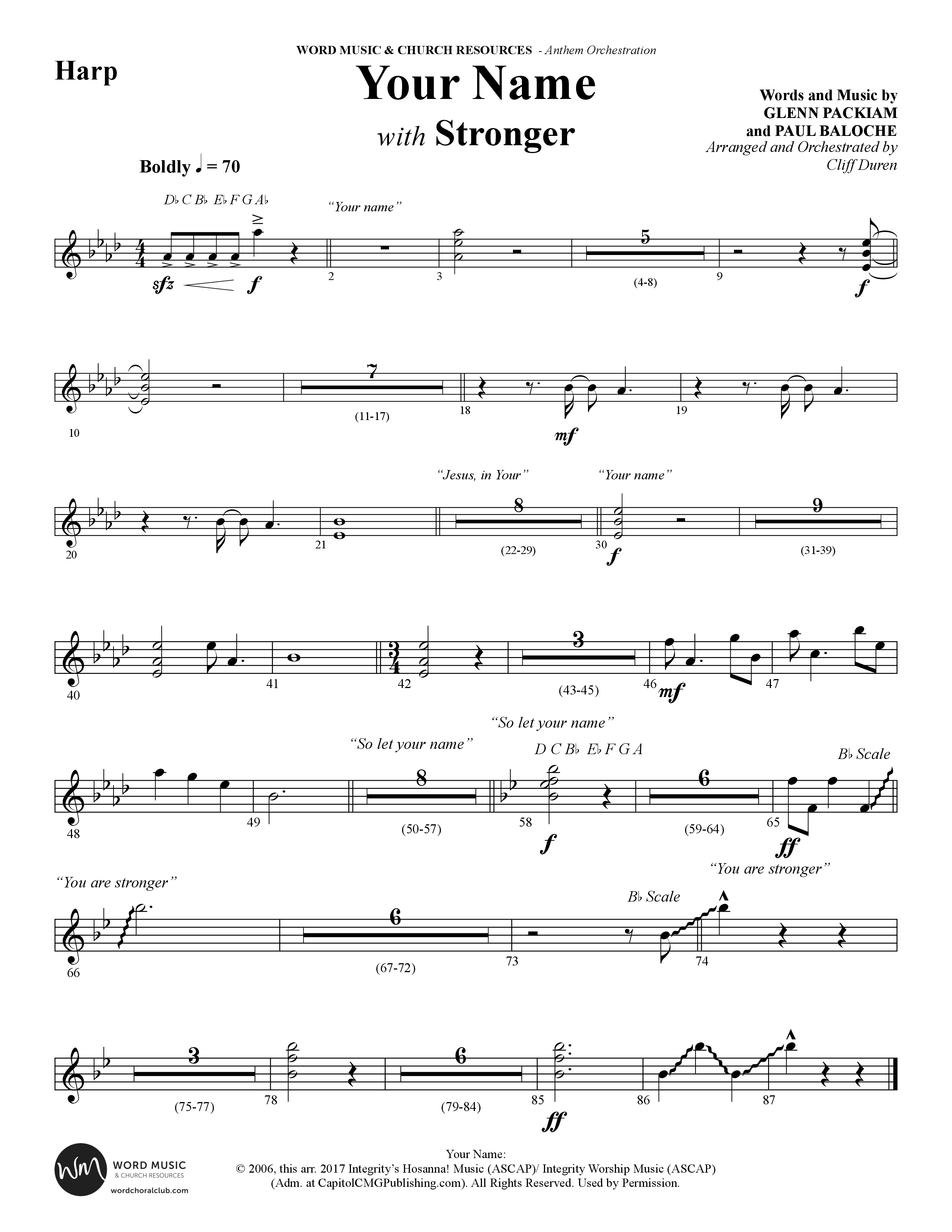 Your Name (with Stronger) (Choral Anthem SATB) Harp (Word Music Choral / Arr. Cliff Duren)