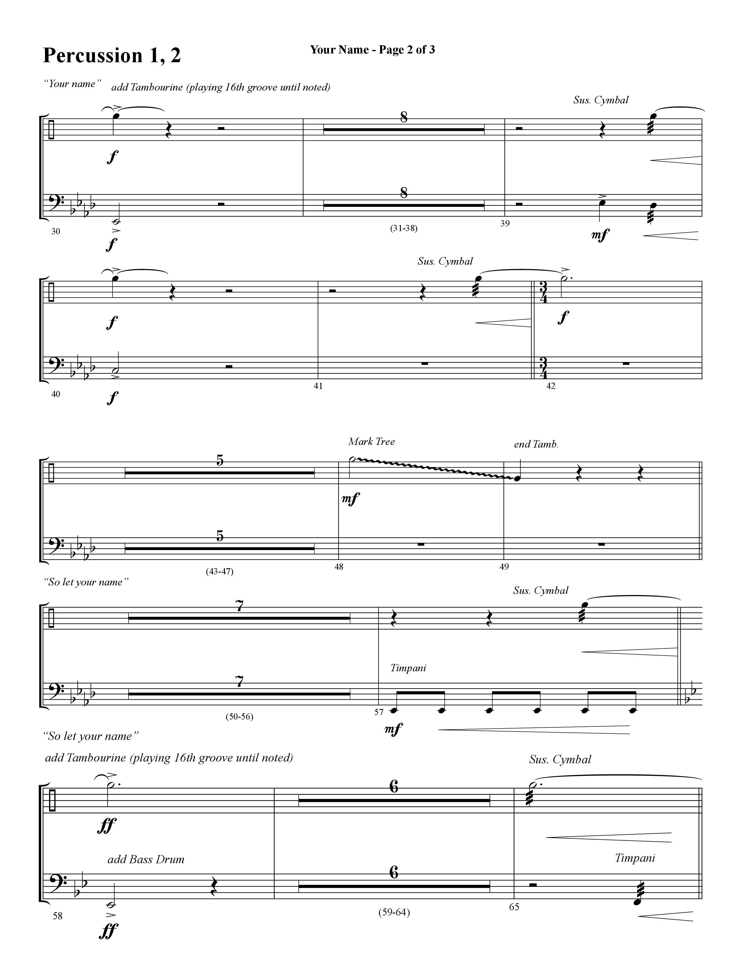 Your Name (with Stronger) (Choral Anthem SATB) Percussion 1/2 (Word Music Choral / Arr. Cliff Duren)