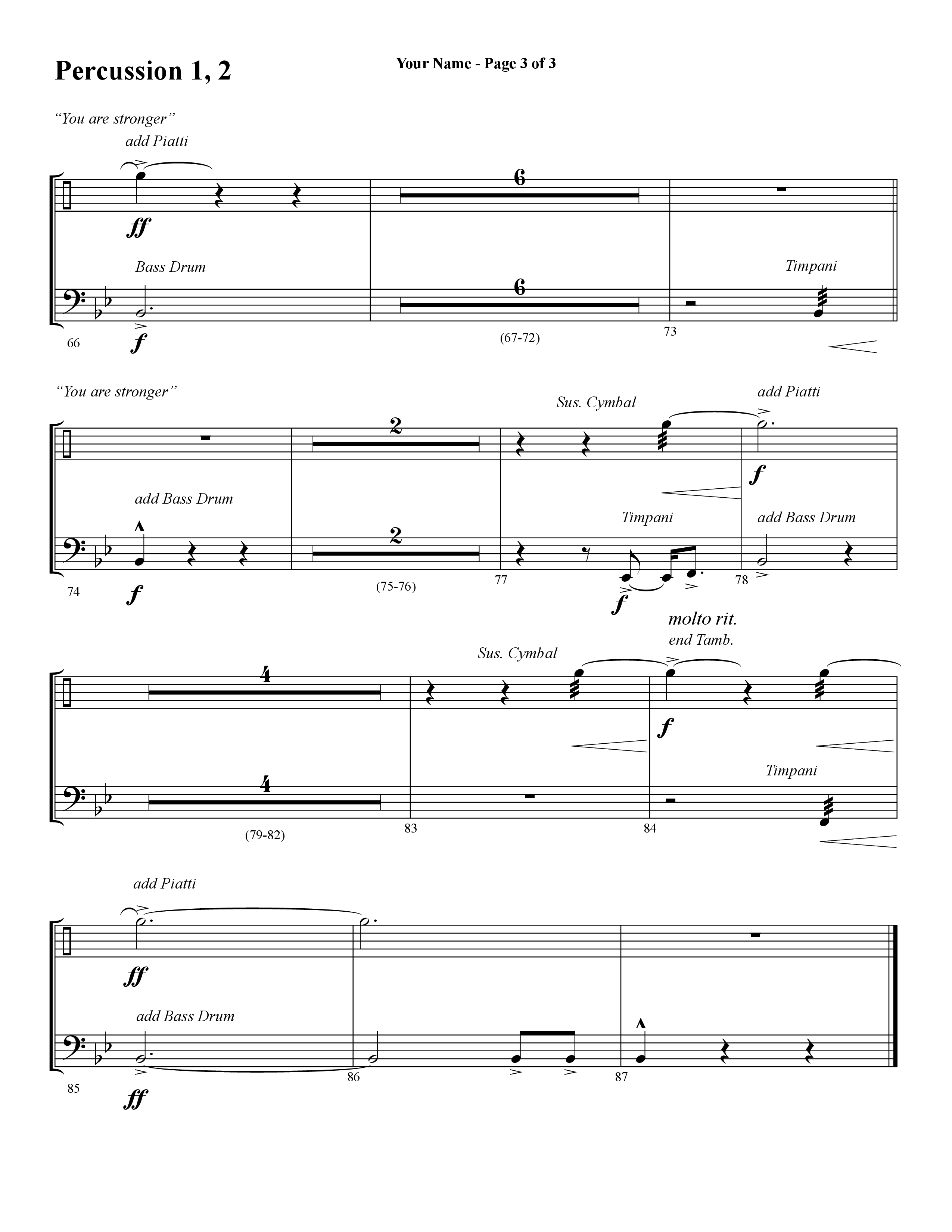 Your Name (with Stronger) (Choral Anthem SATB) Percussion 1/2 (Word Music Choral / Arr. Cliff Duren)