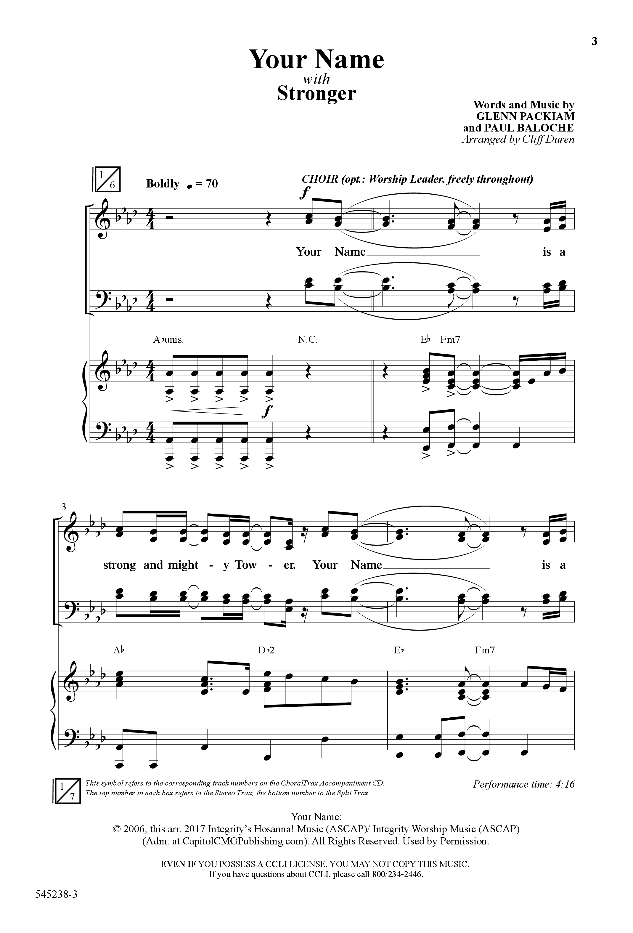Your Name (with Stronger) (Choral Anthem SATB) Anthem (SATB/Piano) (Word Music Choral / Arr. Cliff Duren)
