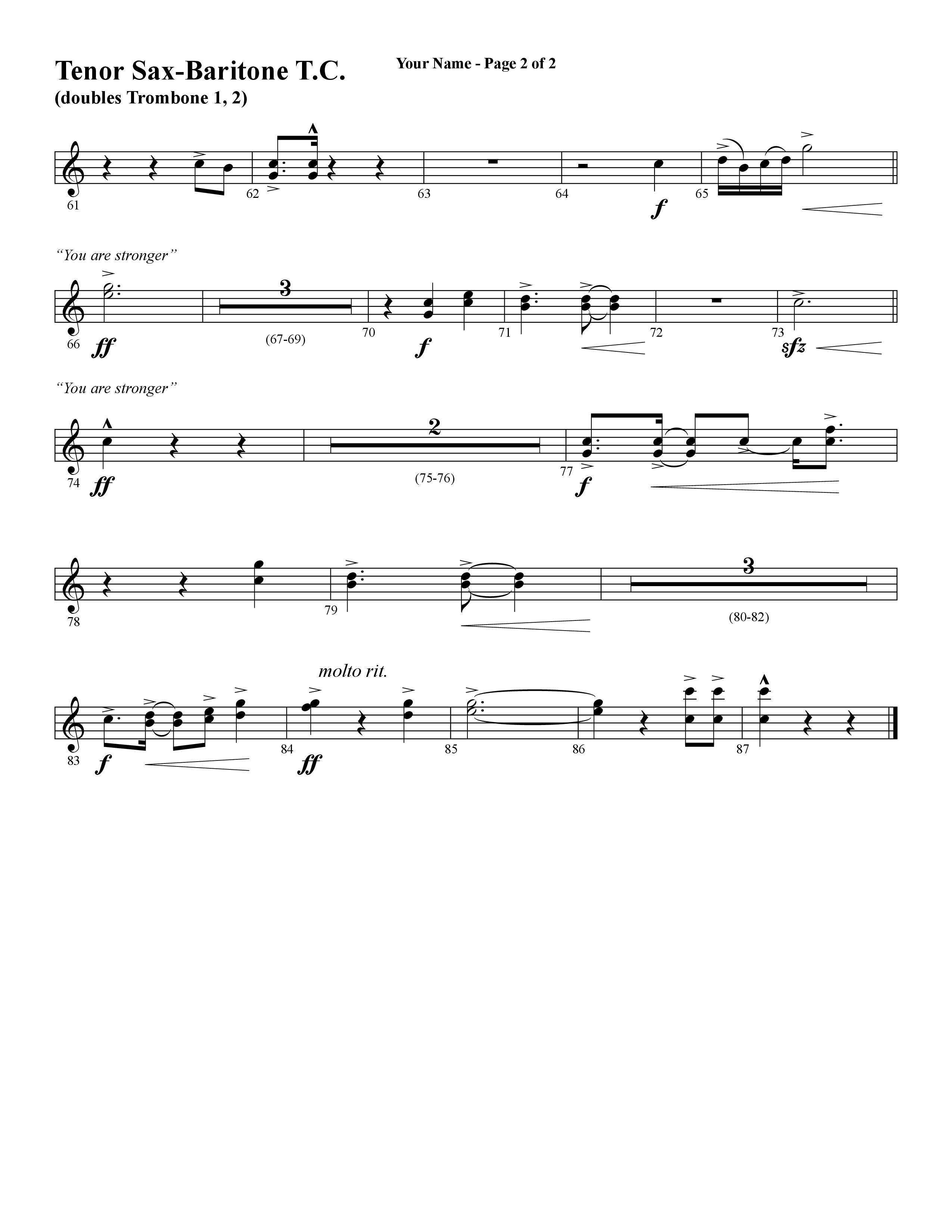Your Name (with Stronger) (Choral Anthem SATB) Tenor Sax/Baritone T.C. (Word Music Choral / Arr. Cliff Duren)