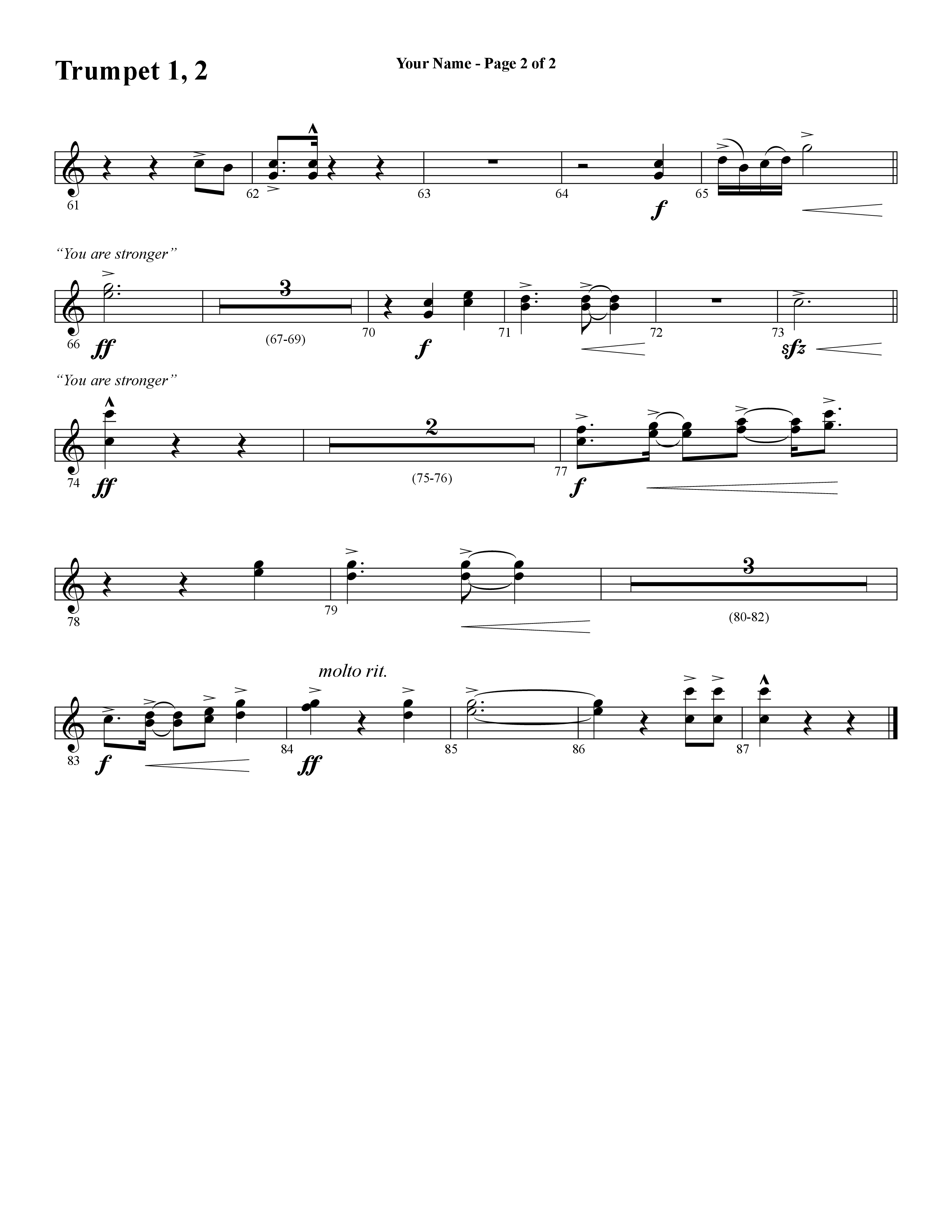 Your Name (with Stronger) (Choral Anthem SATB) Trumpet 1,2 (Word Music Choral / Arr. Cliff Duren)