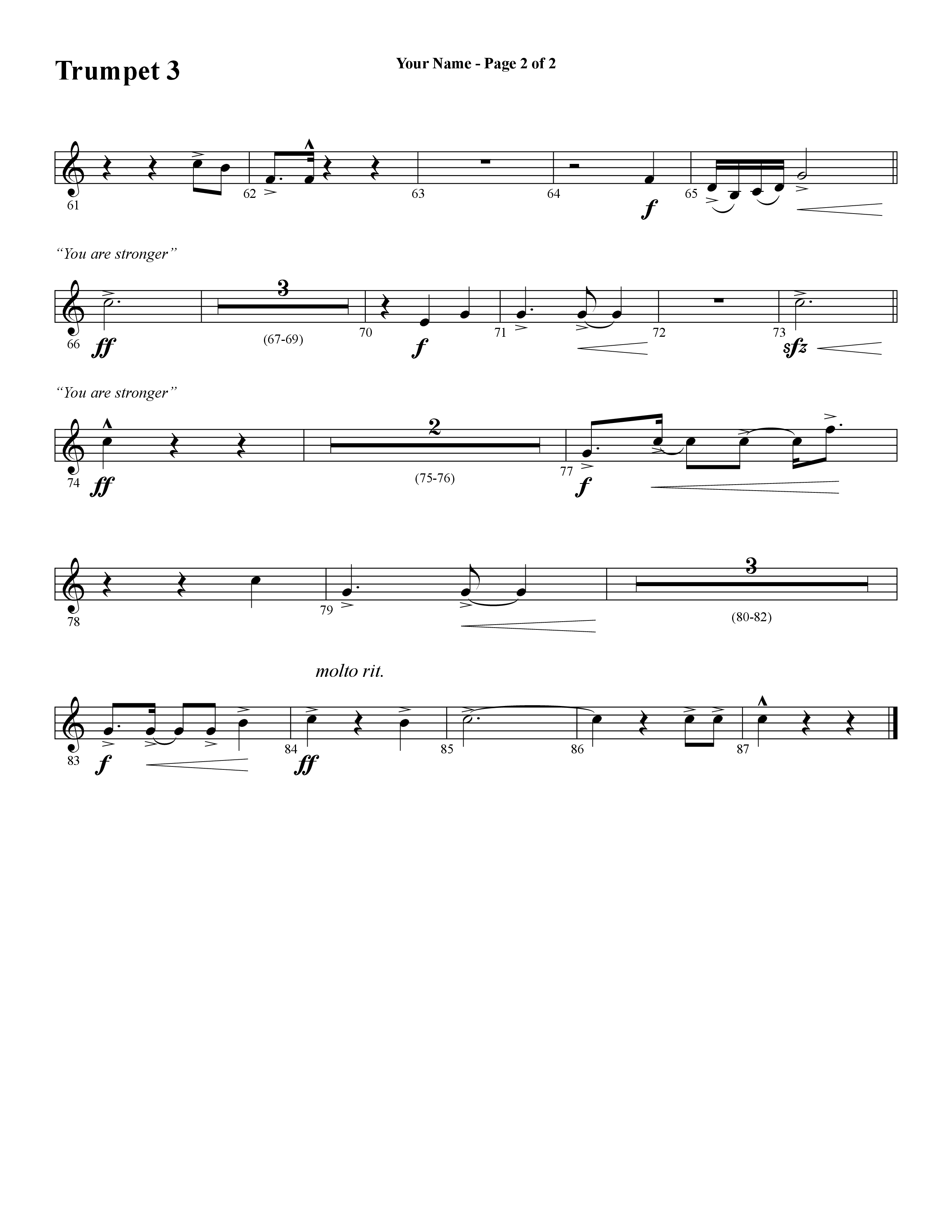 Your Name (with Stronger) (Choral Anthem SATB) Trumpet 3 (Word Music Choral / Arr. Cliff Duren)