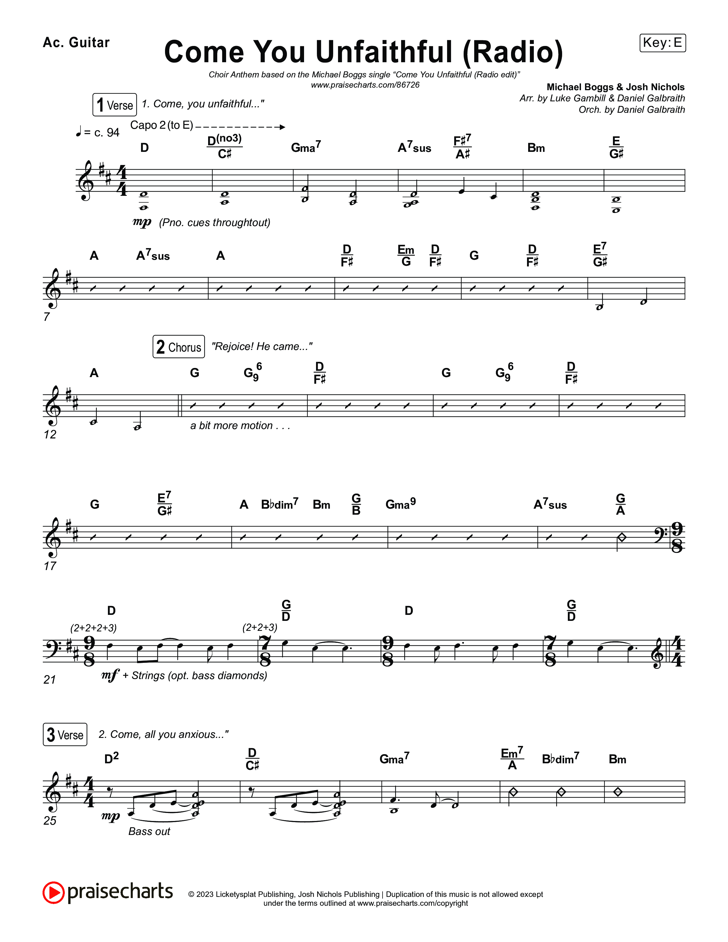 Come You Unfaithful (Choral Anthem SATB) Acoustic Guitar (Michael Boggs / Arr. Luke Gambill)