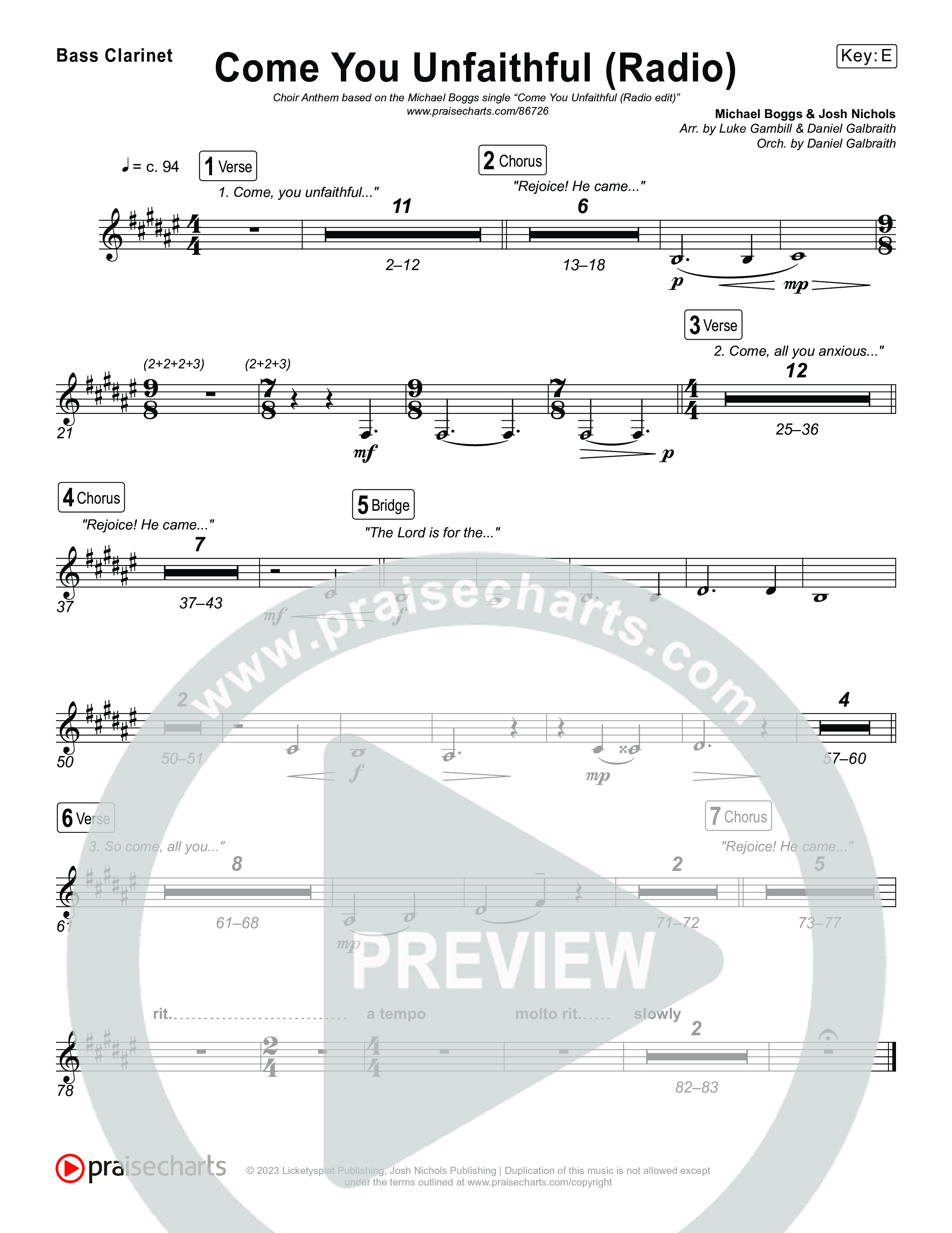 Come You Unfaithful (Choral Anthem SATB) Clarinet 1,2 (Michael Boggs / Arr. Luke Gambill)