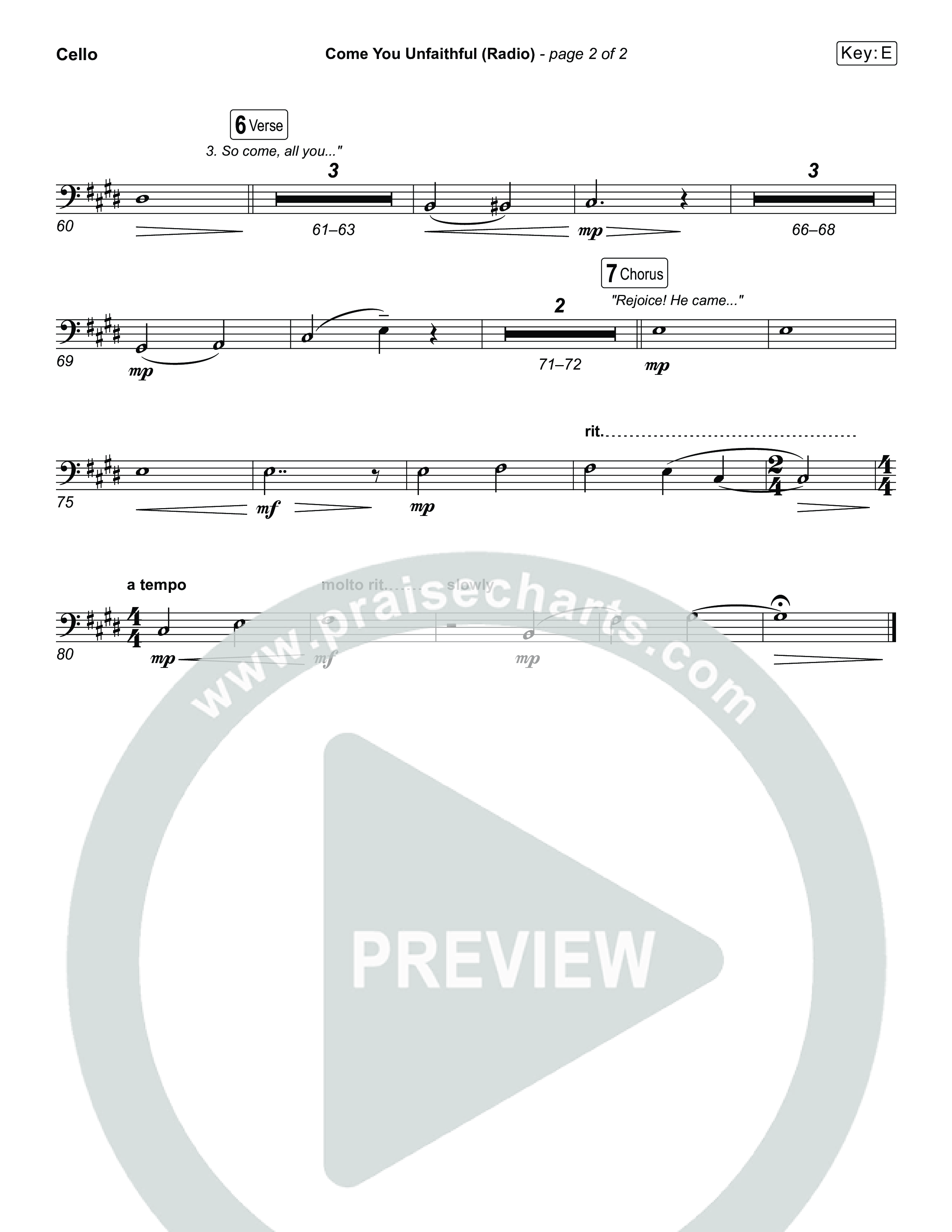 Come You Unfaithful (Choral Anthem SATB) Cello (Michael Boggs / Arr. Luke Gambill)
