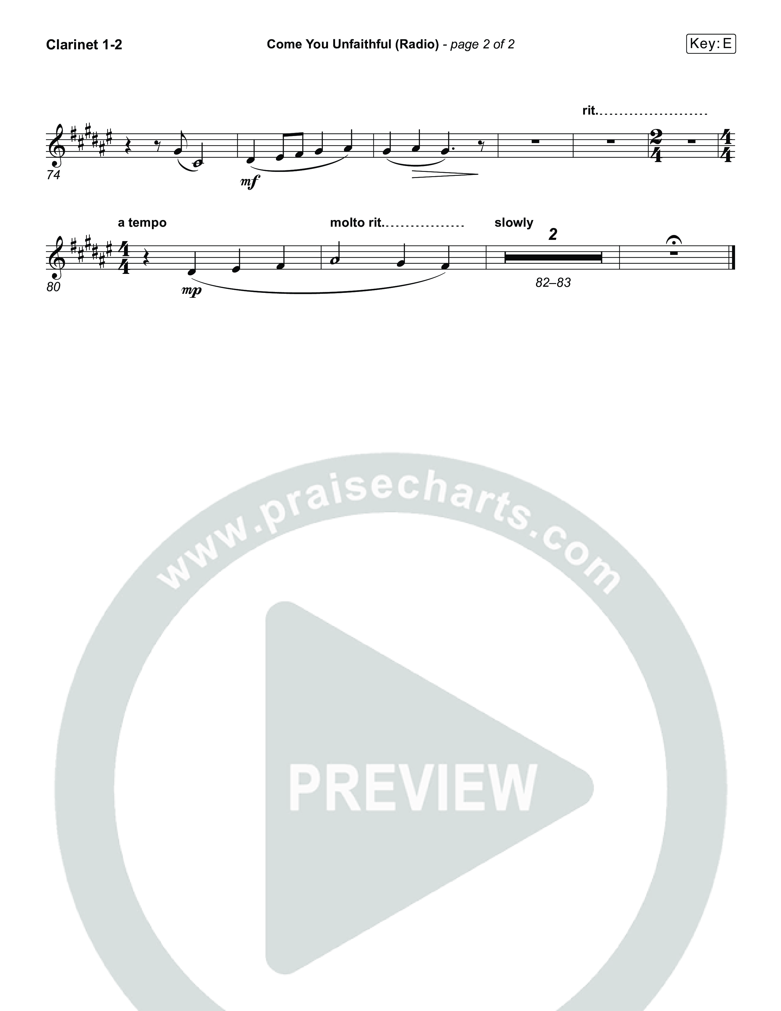 Come You Unfaithful (Choral Anthem SATB) Clarinet 1,2 (Michael Boggs / Arr. Luke Gambill)
