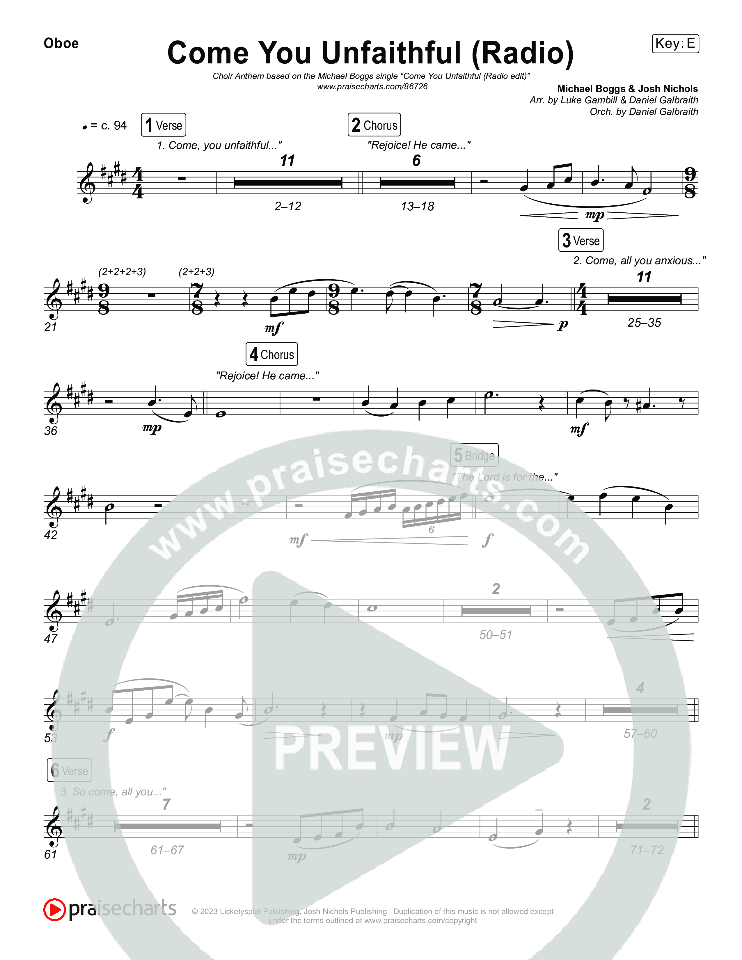 Come You Unfaithful (Choral Anthem SATB) Wind Pack (Michael Boggs / Arr. Luke Gambill)