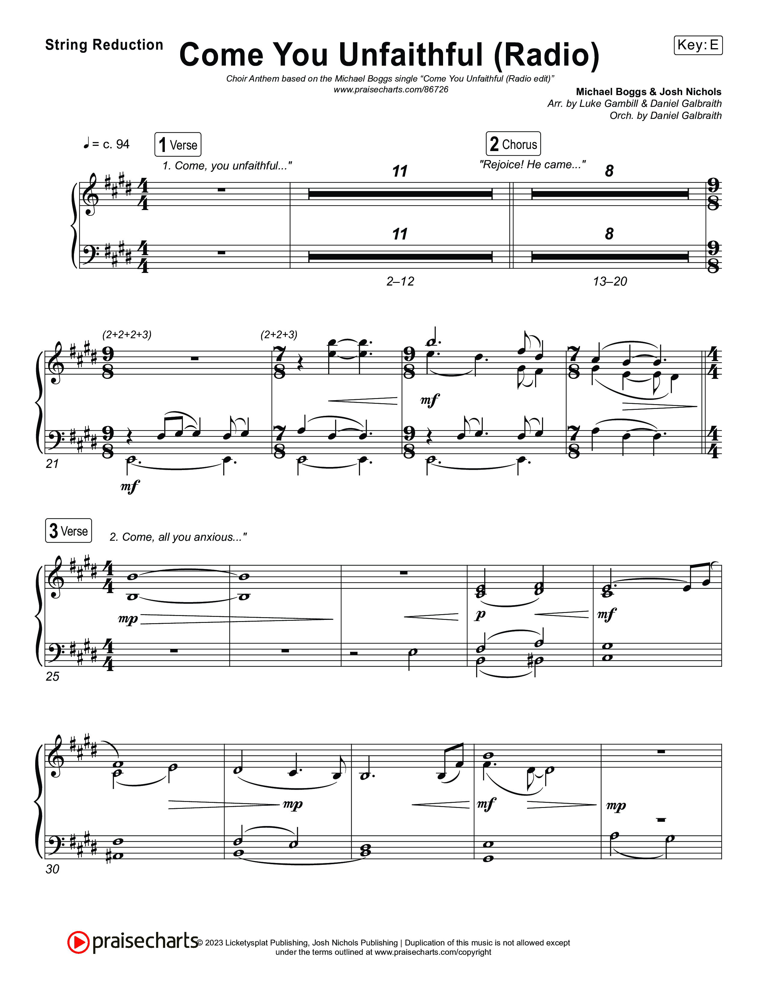 Come You Unfaithful (Choral Anthem SATB) String Reduction (Michael Boggs / Arr. Luke Gambill)