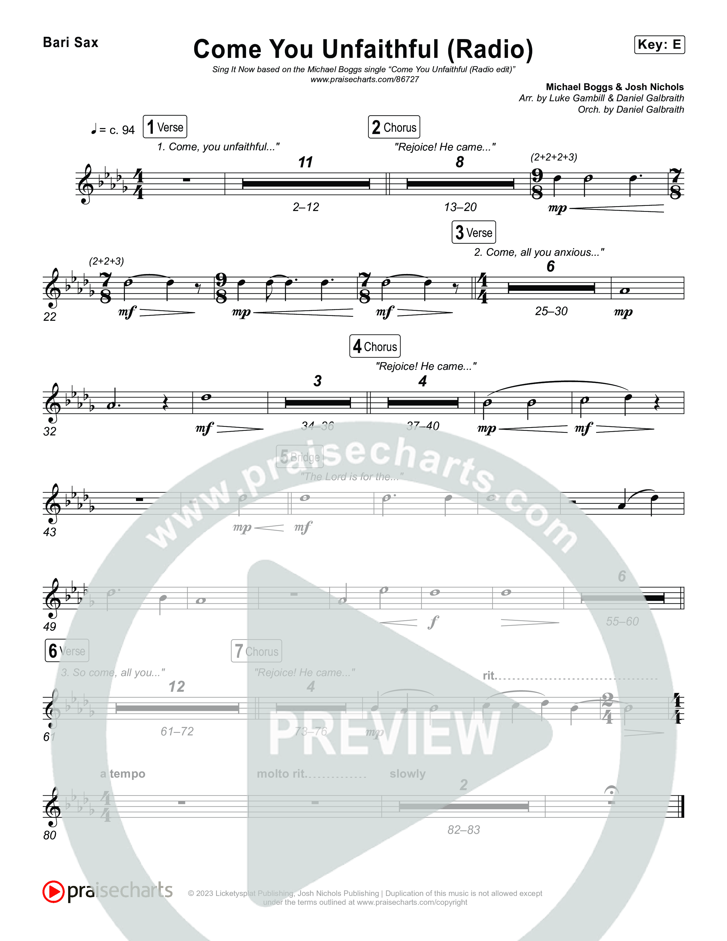 Come You Unfaithful (Sing It Now) Bari Sax (Michael Boggs / Arr. Luke Gambill)