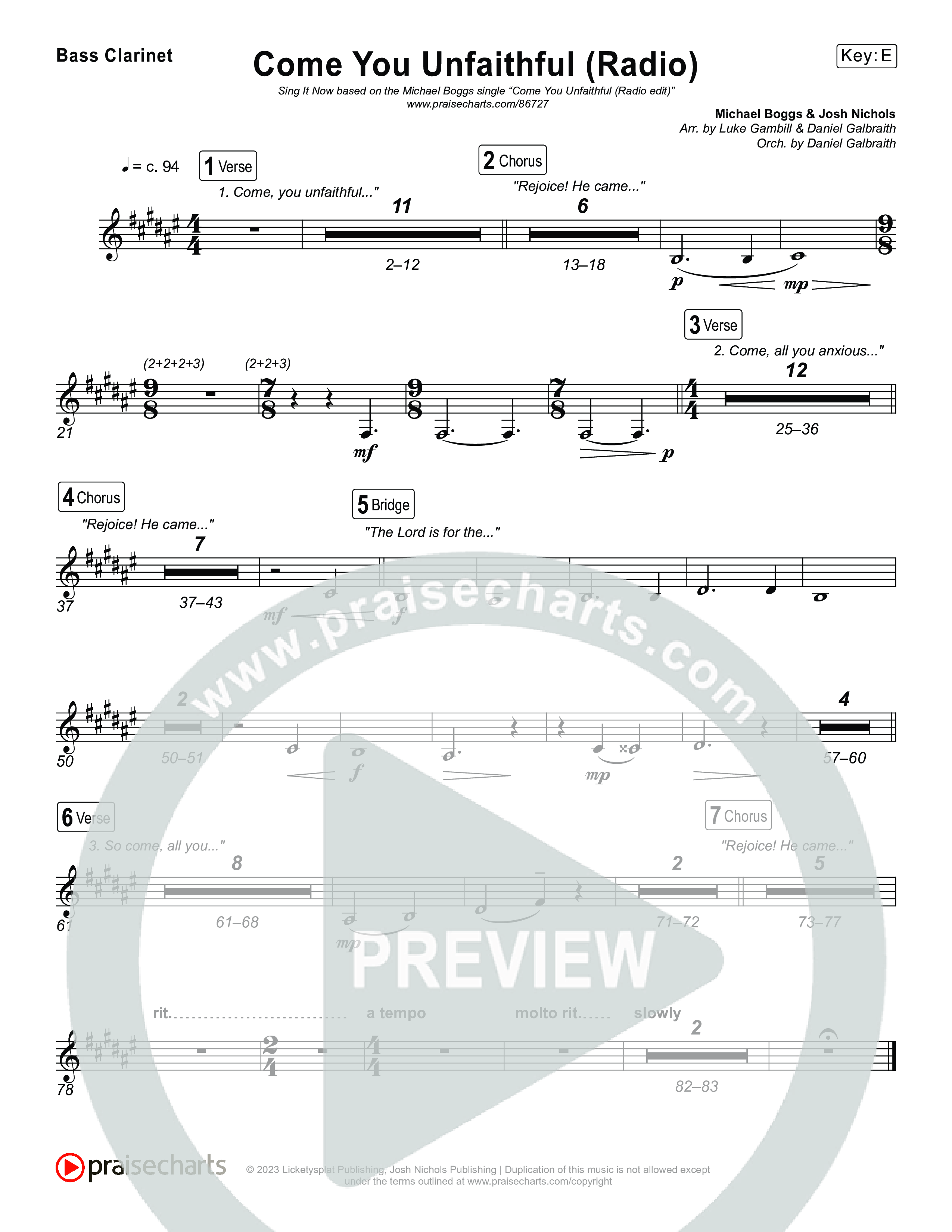Come You Unfaithful (Sing It Now) Bass Clarinet (Michael Boggs / Arr. Luke Gambill)