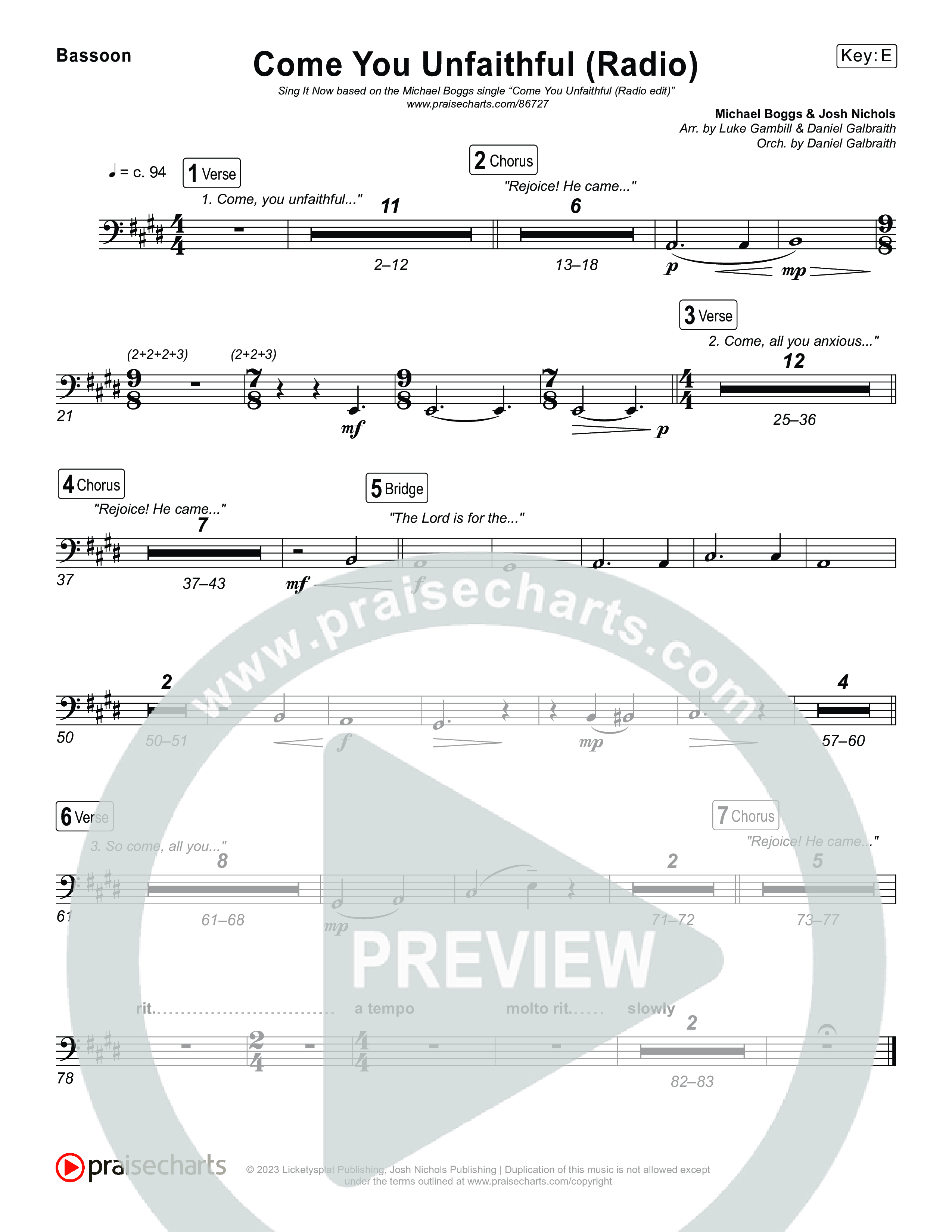 Come You Unfaithful (Sing It Now) Bassoon (Michael Boggs / Arr. Luke Gambill)