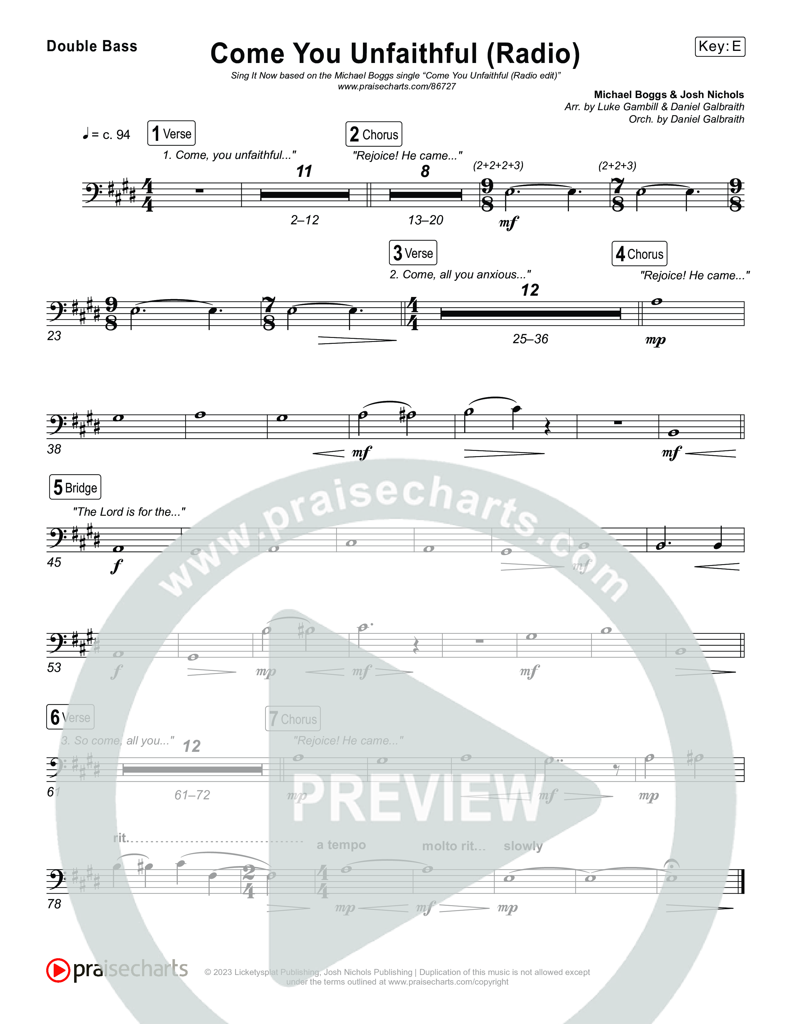 Come You Unfaithful (Sing It Now) Double Bass (Michael Boggs / Arr. Luke Gambill)