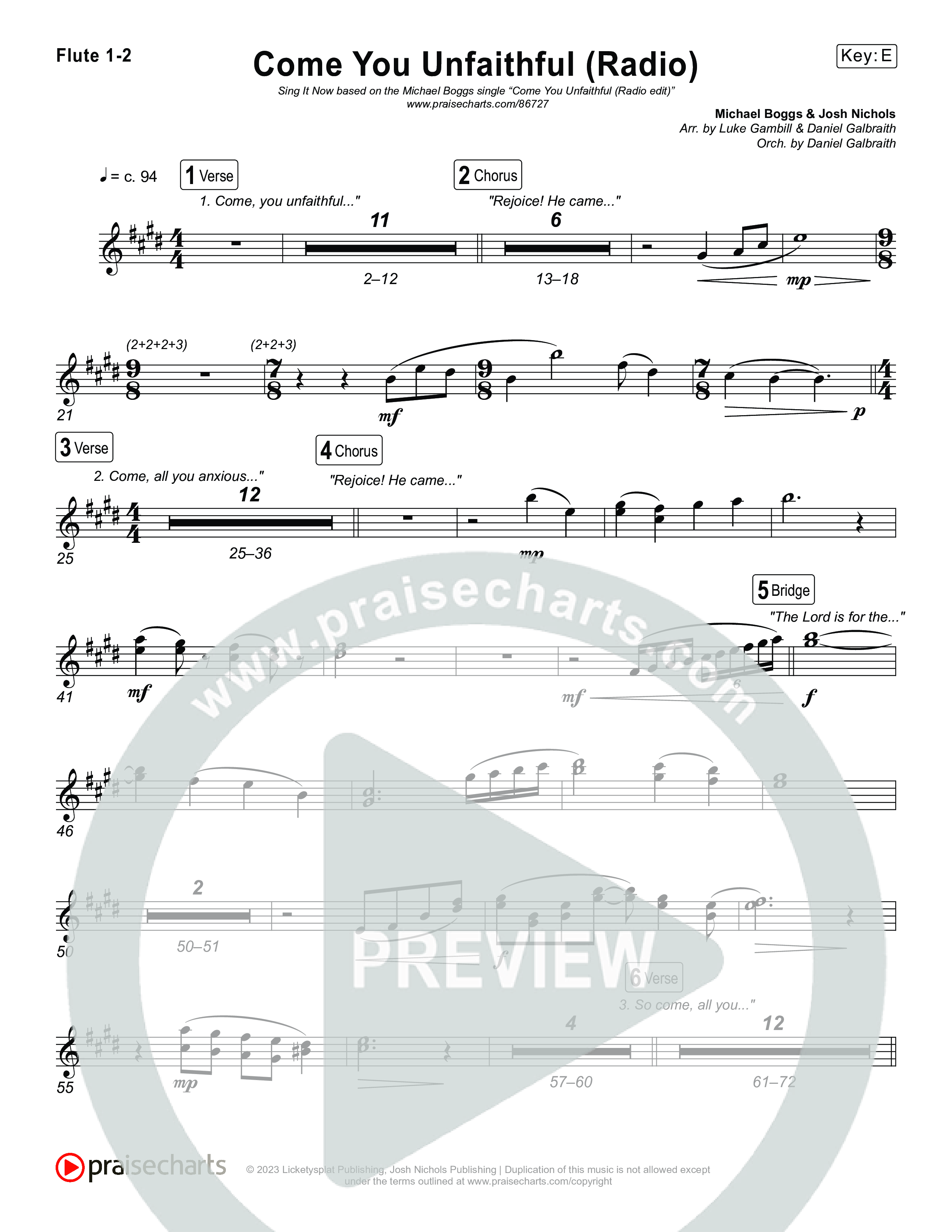 Come You Unfaithful (Sing It Now) Flute 1/2 (Michael Boggs / Arr. Luke Gambill)