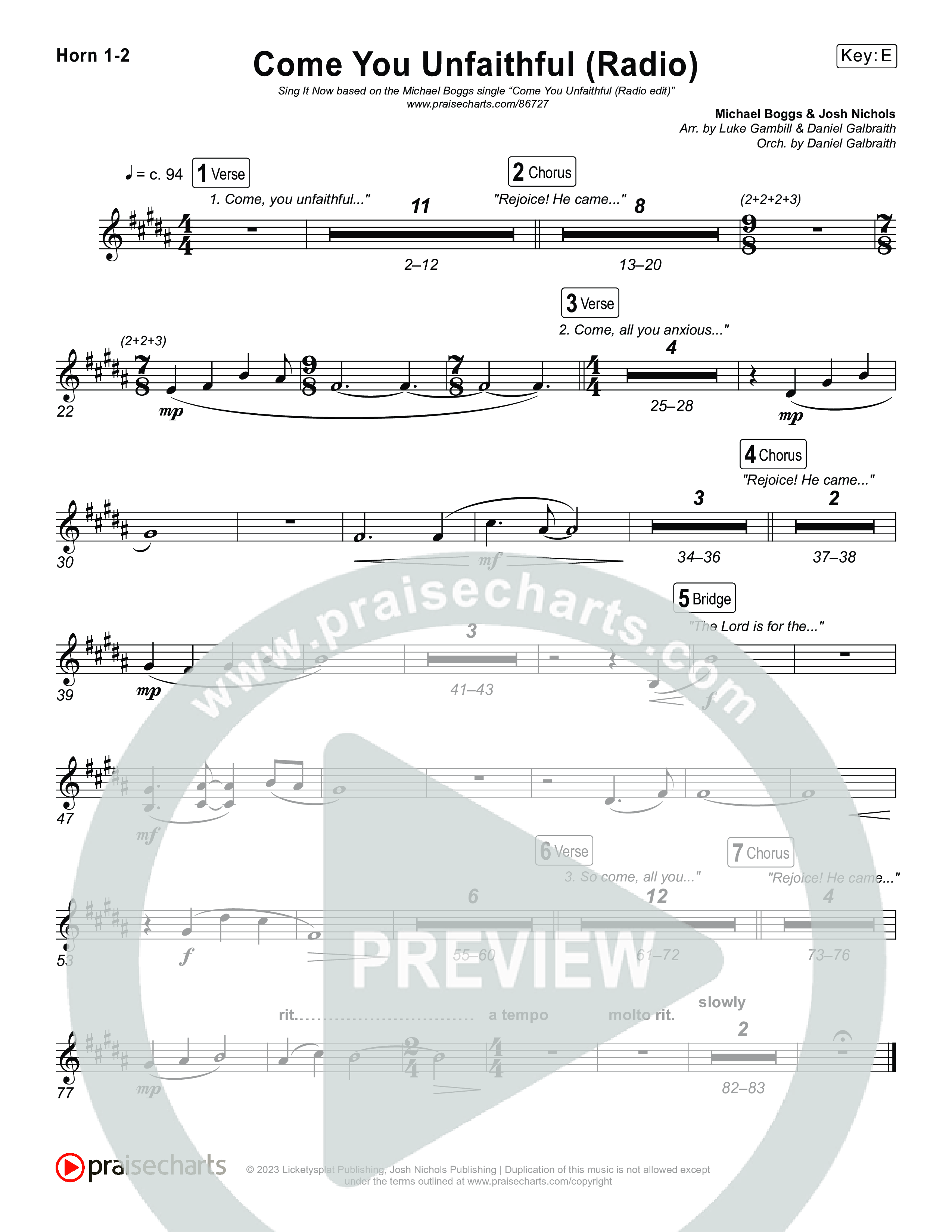 Come You Unfaithful (Sing It Now) French Horn 1/2 (Michael Boggs / Arr. Luke Gambill)