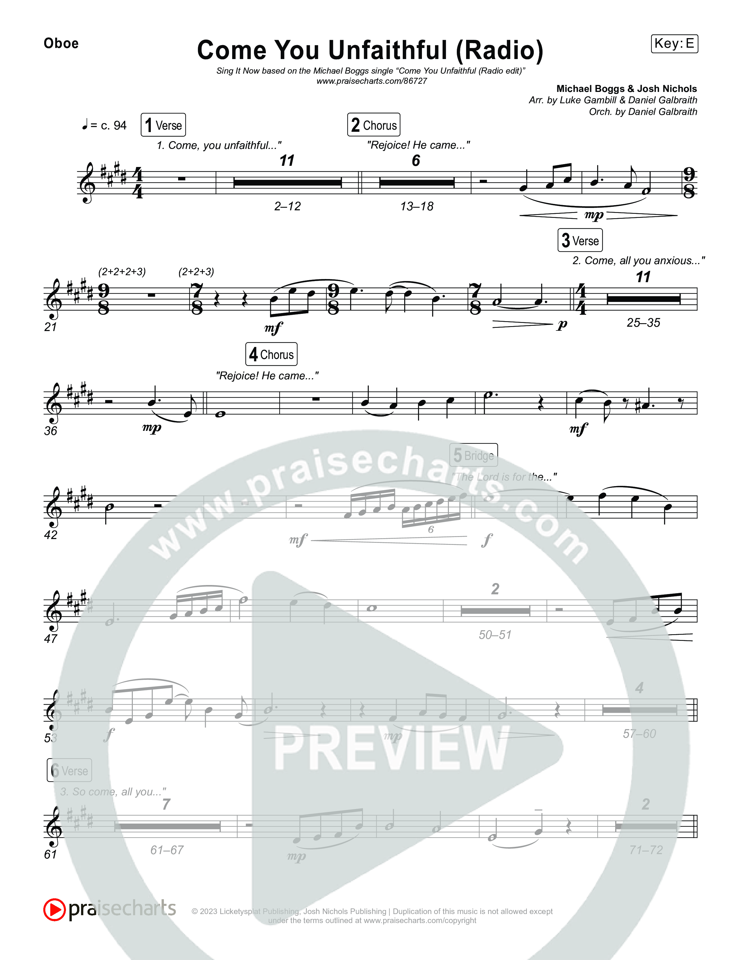 Come You Unfaithful (Sing It Now) Oboe (Michael Boggs / Arr. Luke Gambill)