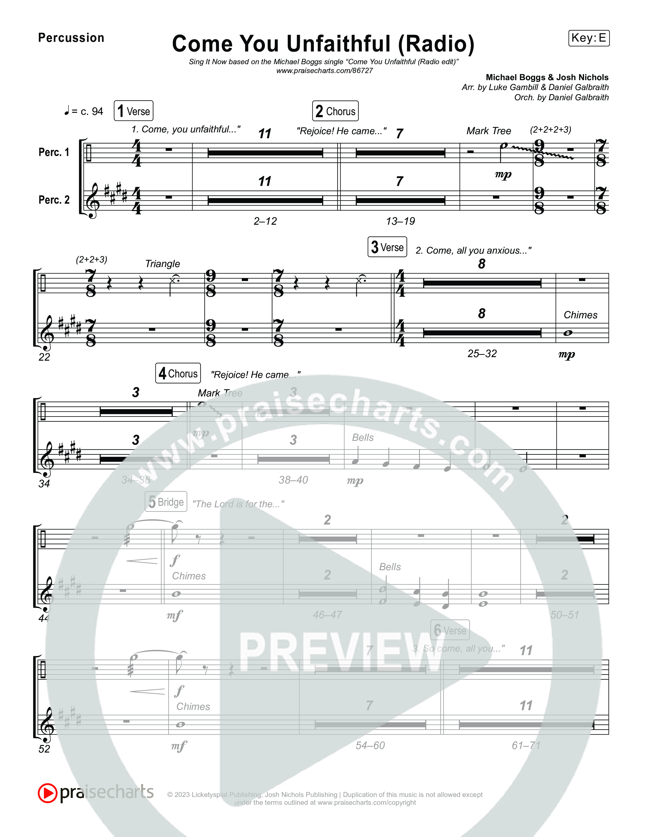 Come You Unfaithful (Sing It Now) Percussion (Michael Boggs / Arr. Luke Gambill)