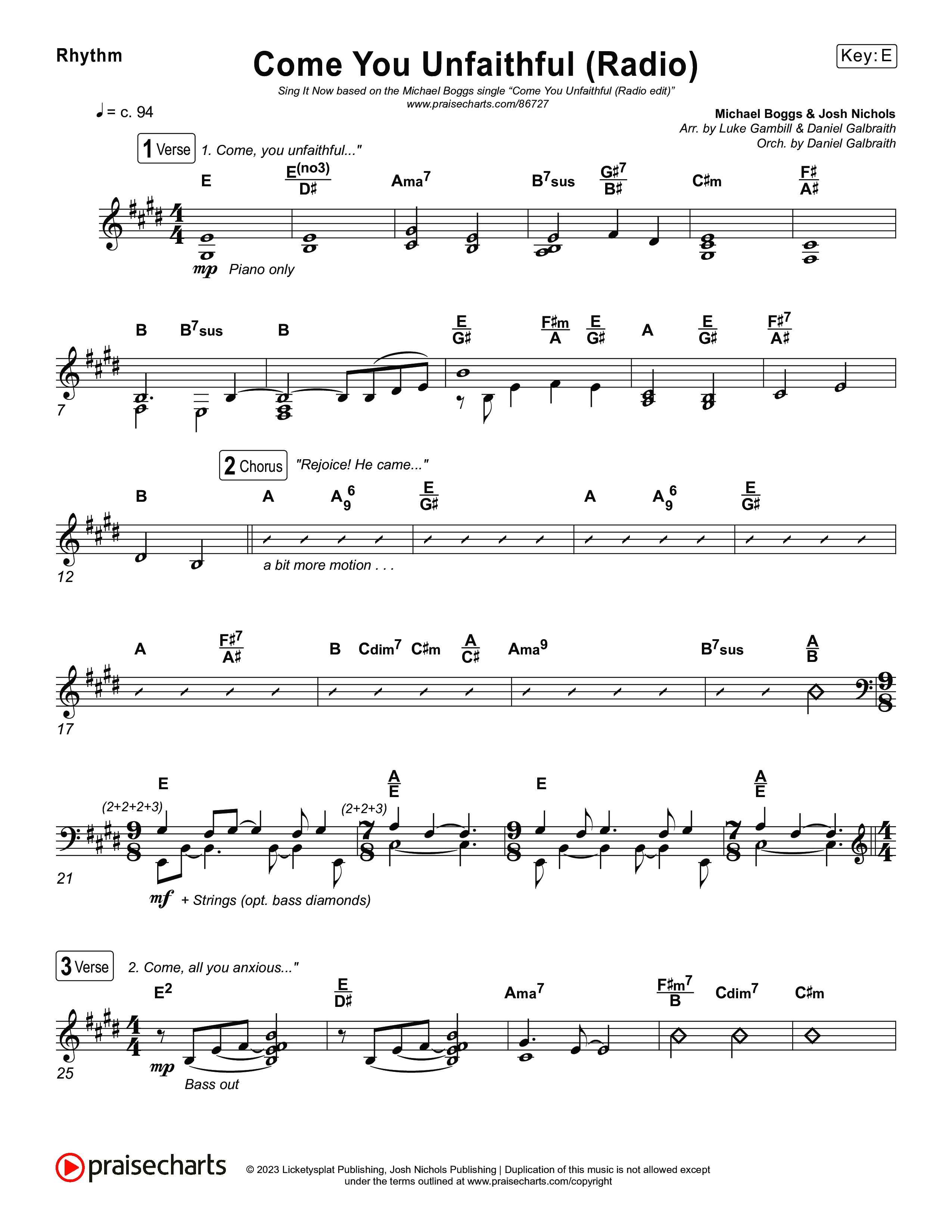 Come You Unfaithful (Sing It Now) Rhythm Chart (Michael Boggs / Arr. Luke Gambill)