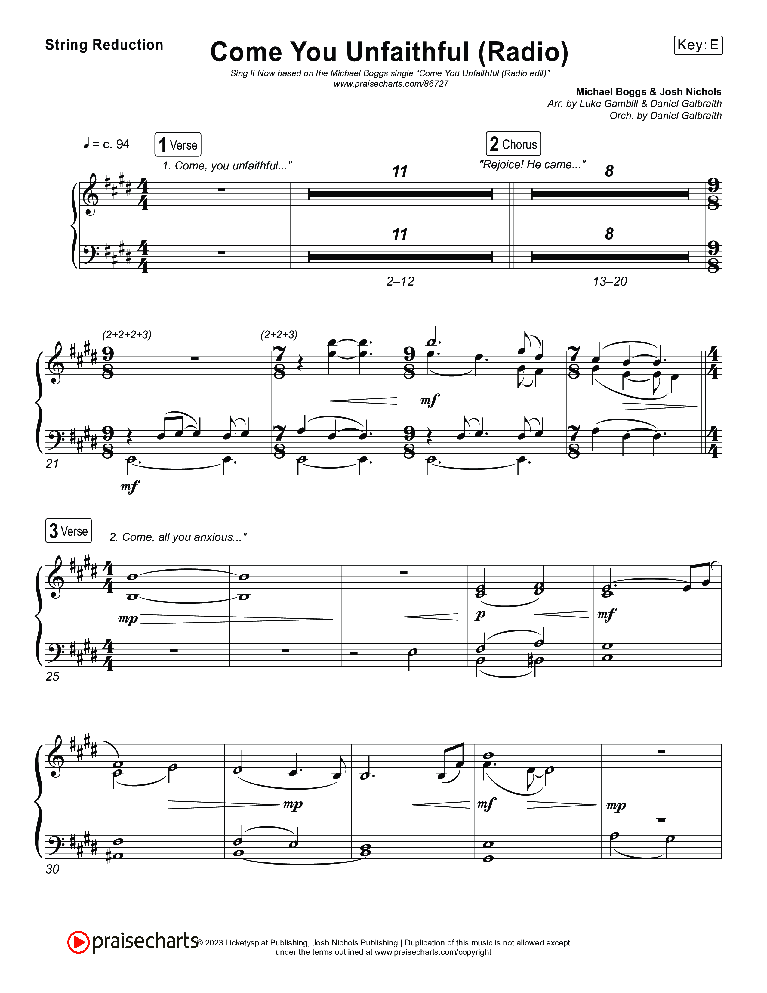 Come You Unfaithful (Sing It Now) String Reduction (Michael Boggs / Arr. Luke Gambill)