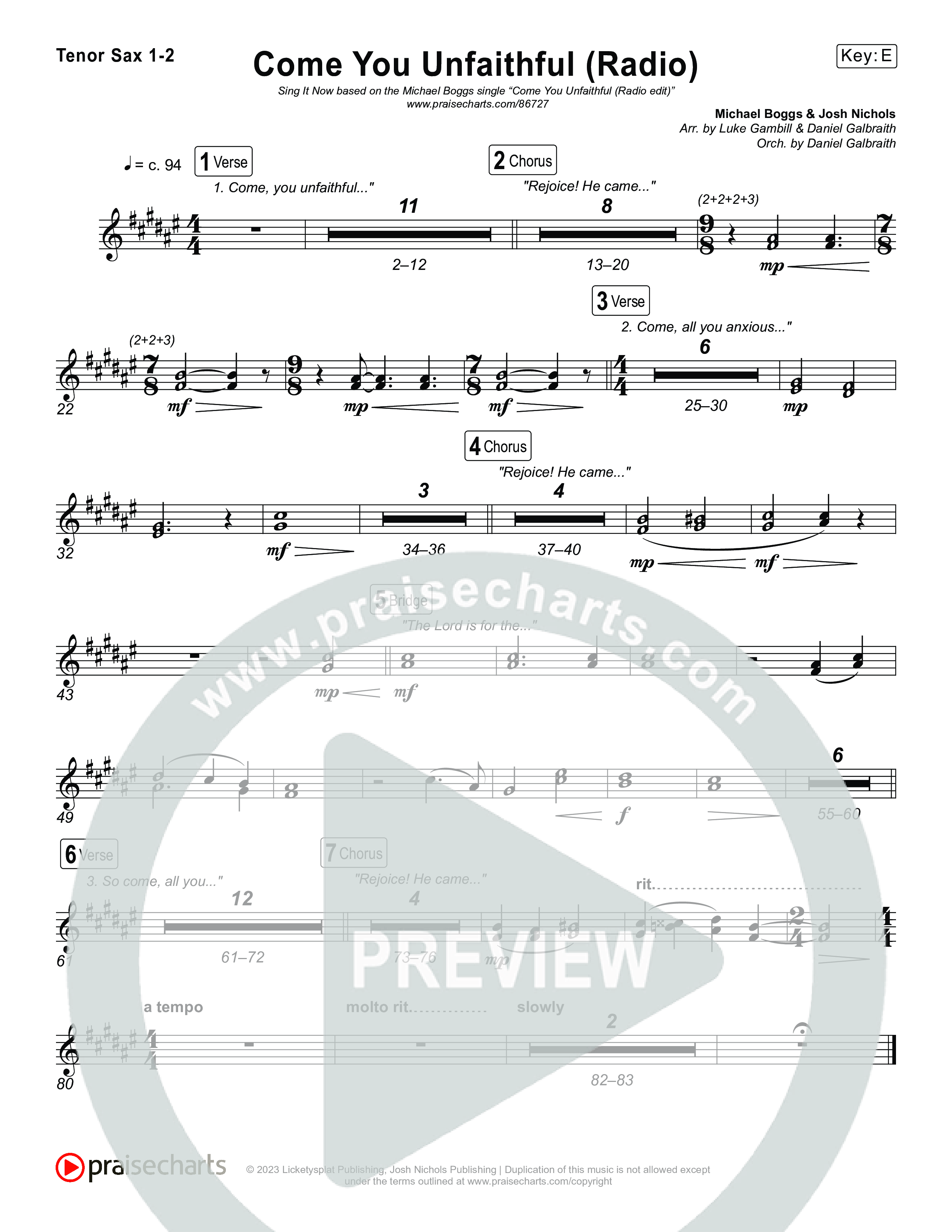 Come You Unfaithful (Sing It Now) Tenor Sax 1/2 (Michael Boggs / Arr. Luke Gambill)