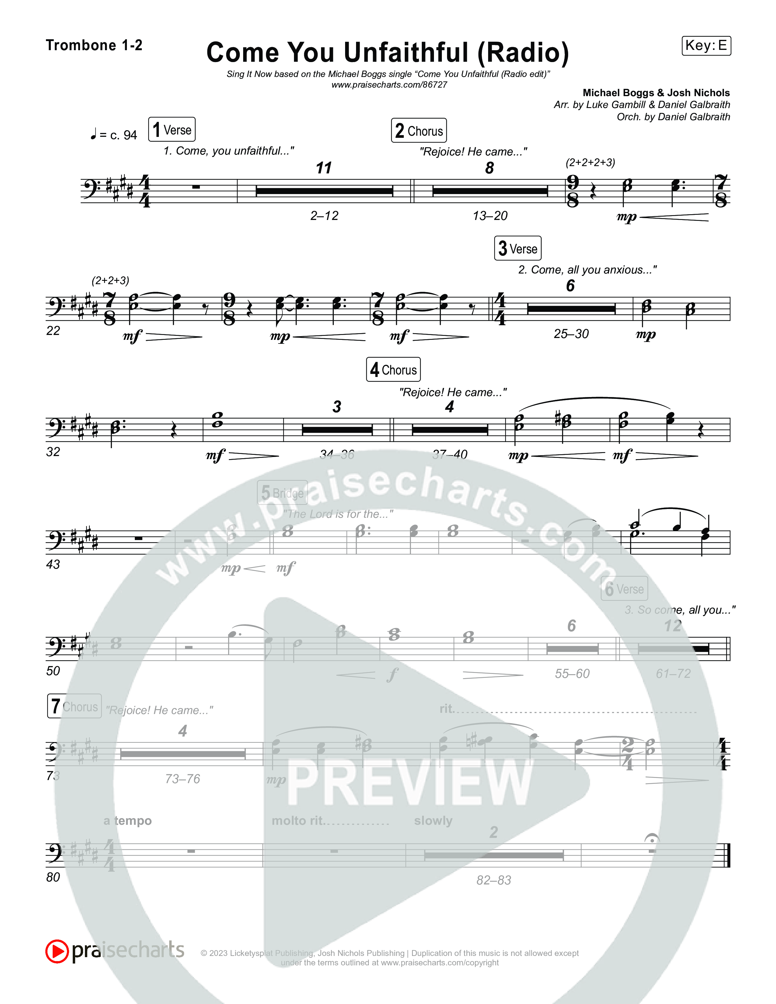 Come You Unfaithful (Sing It Now) Trombone 1/2 (Michael Boggs / Arr. Luke Gambill)