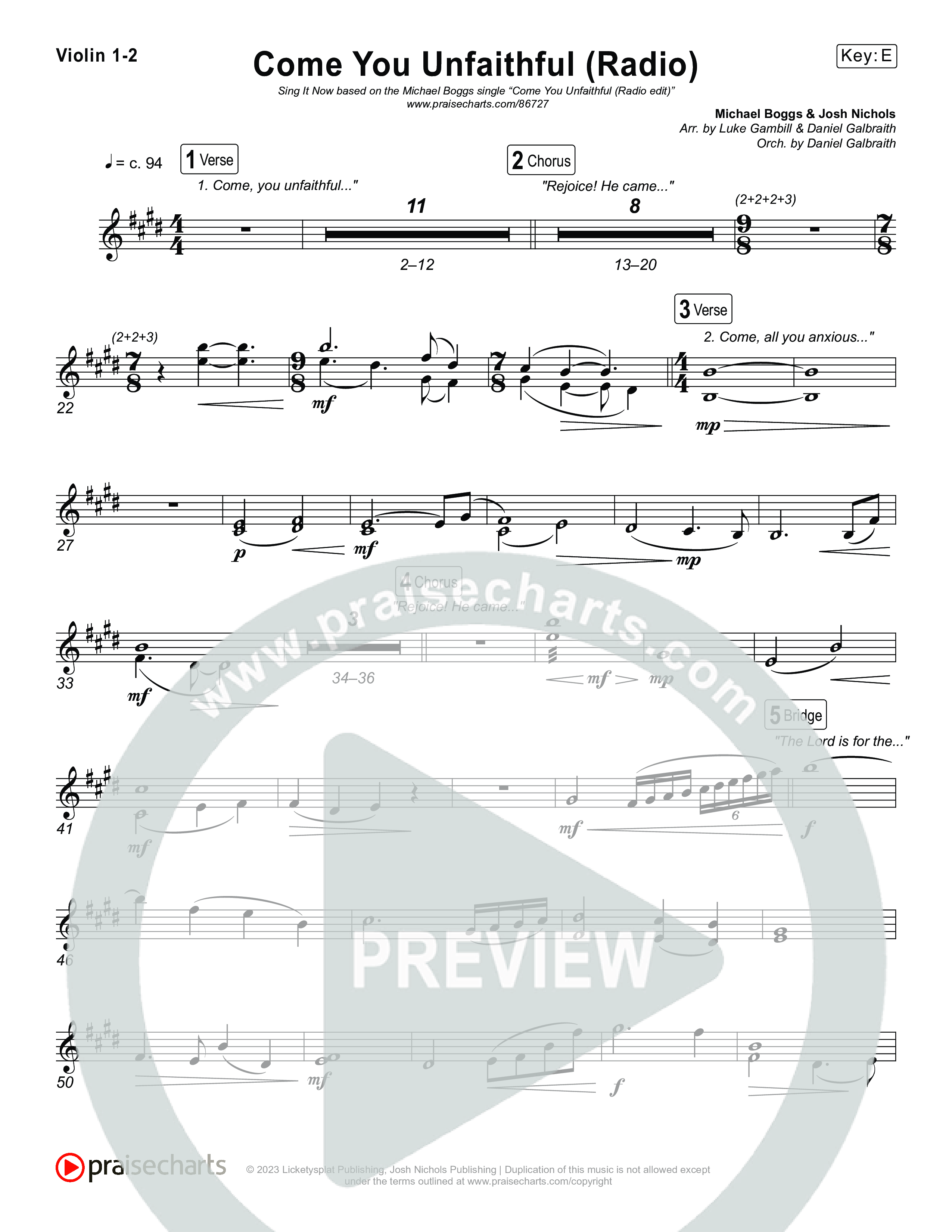 Come You Unfaithful (Sing It Now) Violin 1/2 (Michael Boggs / Arr. Luke Gambill)