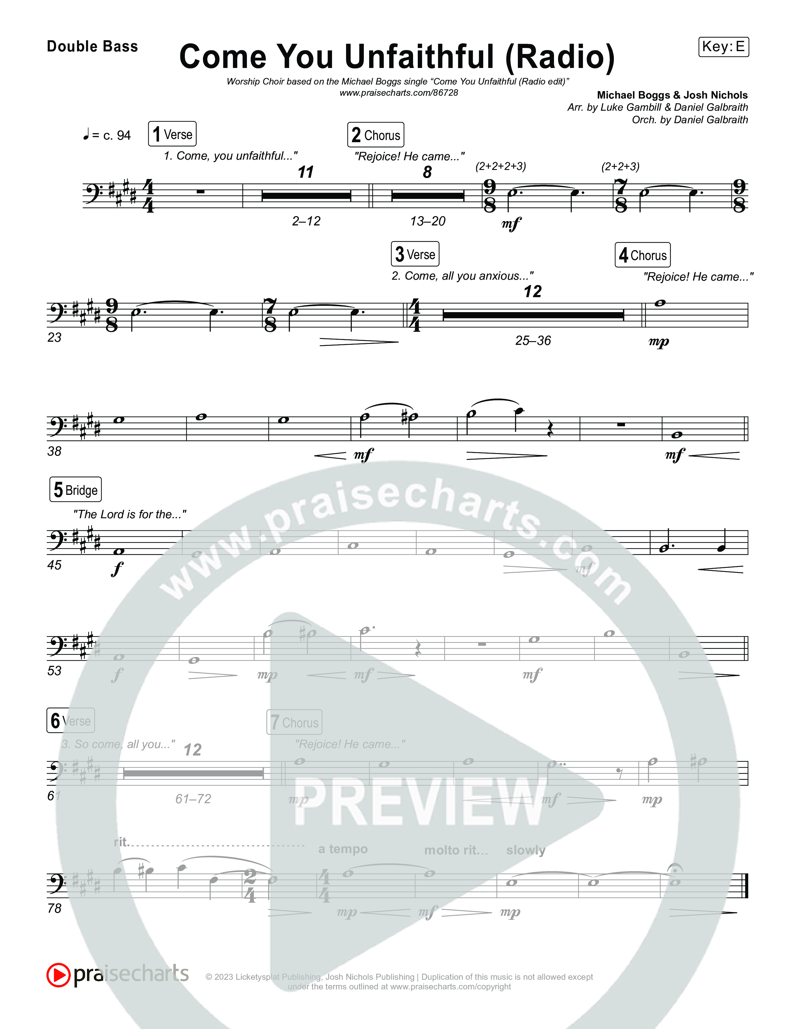 Come You Unfaithful (Worship Choir/SAB) Double Bass (Michael Boggs / Arr. Luke Gambill)
