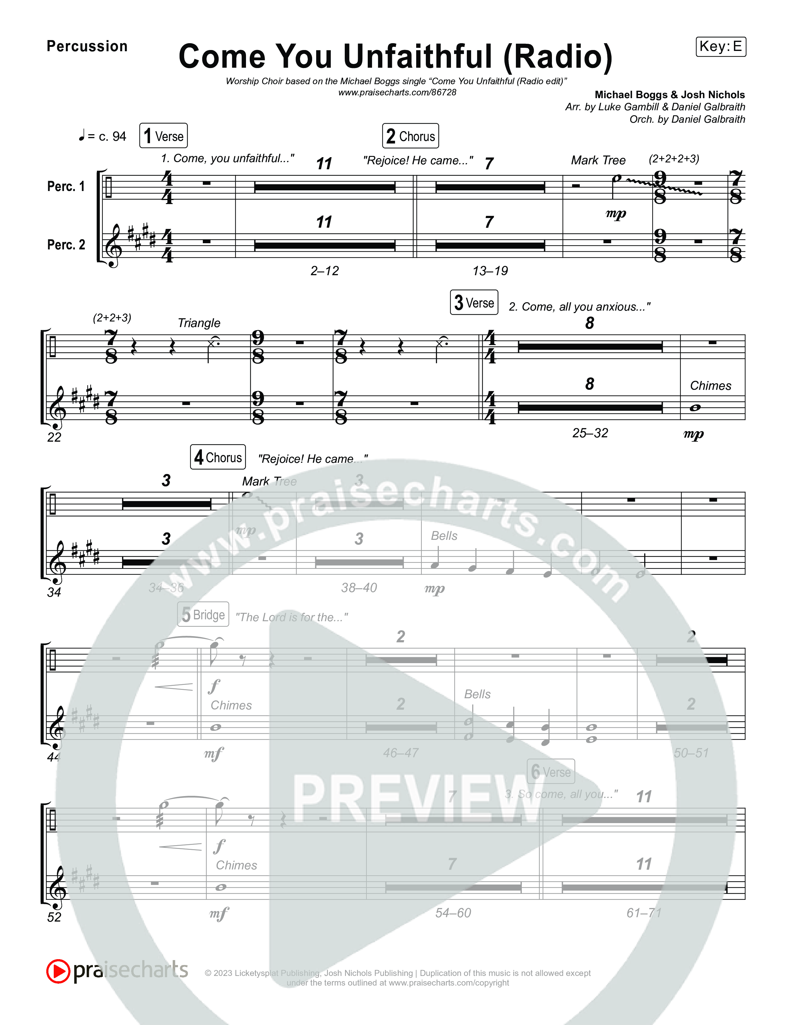Come You Unfaithful (Worship Choir/SAB) Percussion (Michael Boggs / Arr. Luke Gambill)