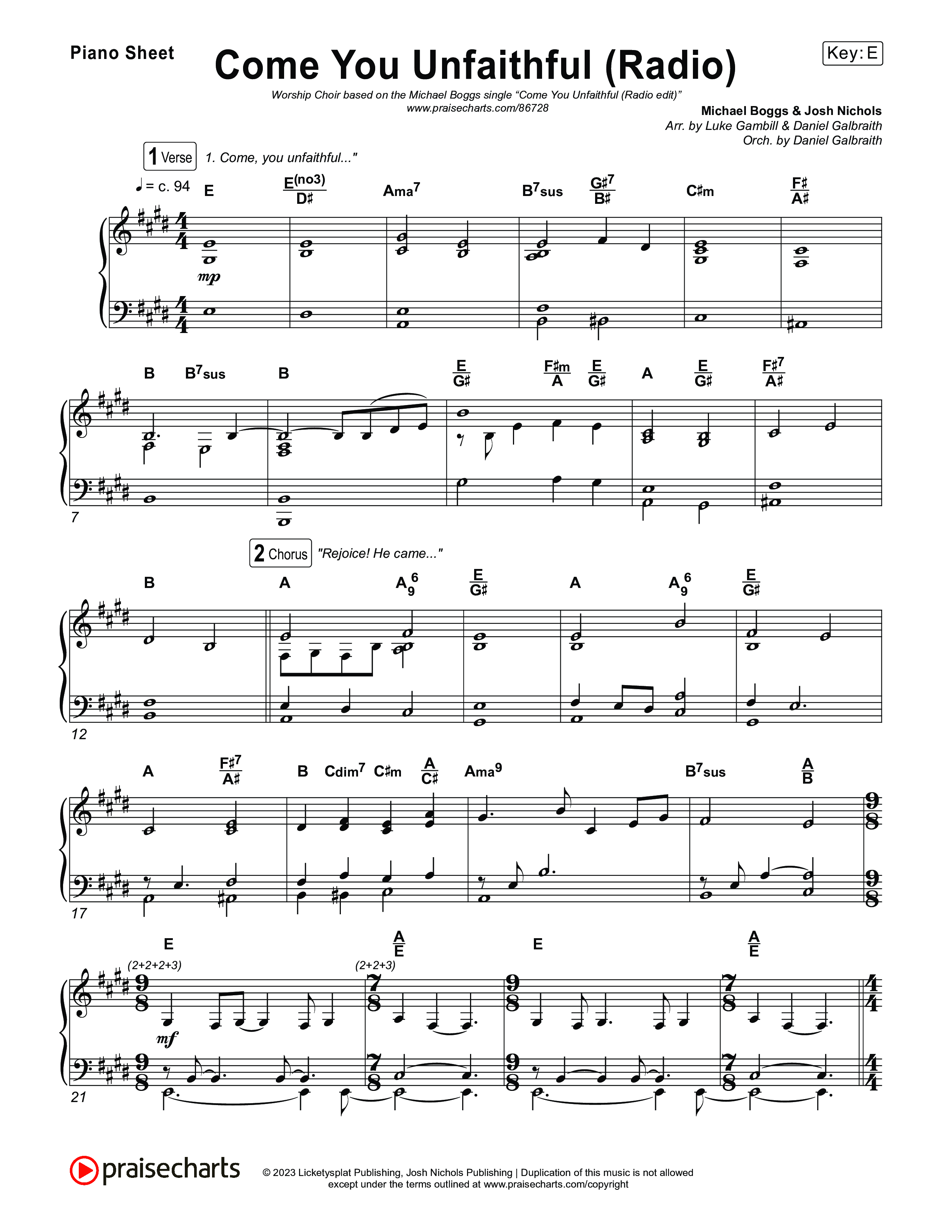 Come You Unfaithful (Worship Choir/SAB) Piano Sheet (Michael Boggs / Arr. Luke Gambill)
