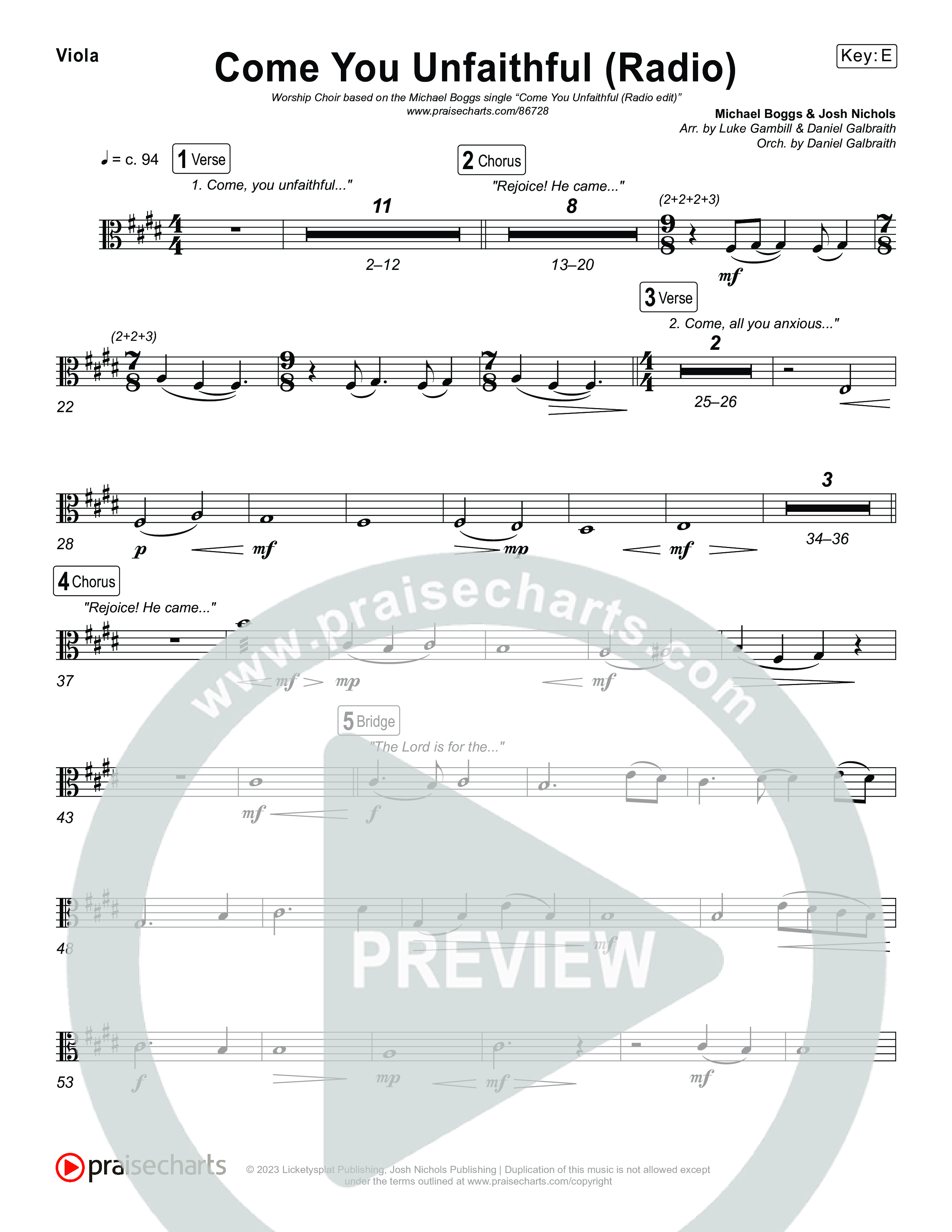 Come You Unfaithful (Worship Choir/SAB) String Pack (Michael Boggs / Arr. Luke Gambill)