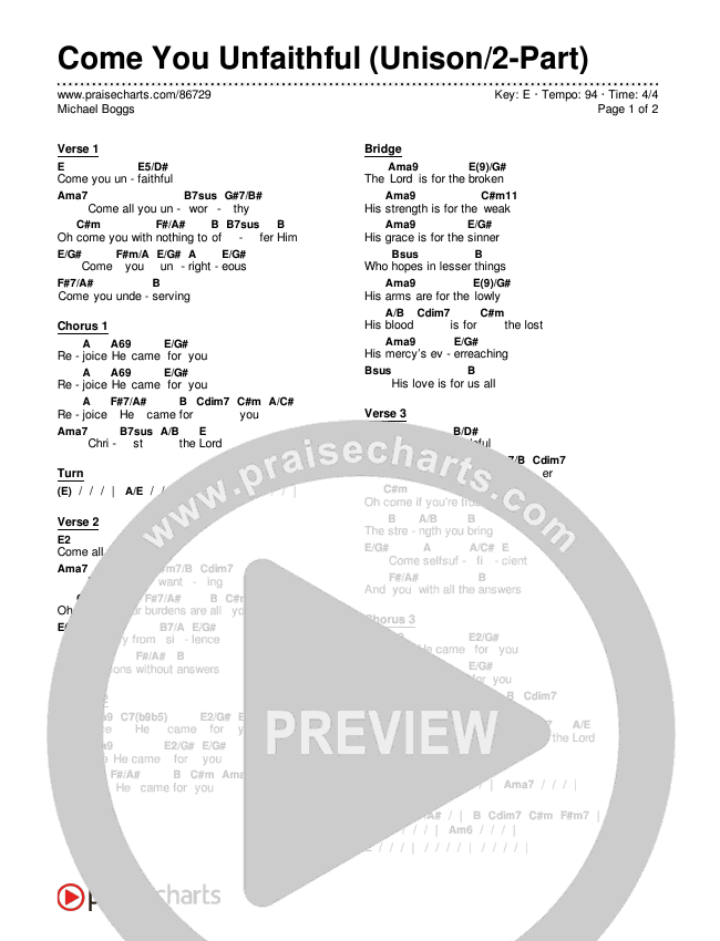 Come You Unfaithful (Unison/2-Part) Chords & Lyrics (Michael Boggs / Arr. Luke Gambill)