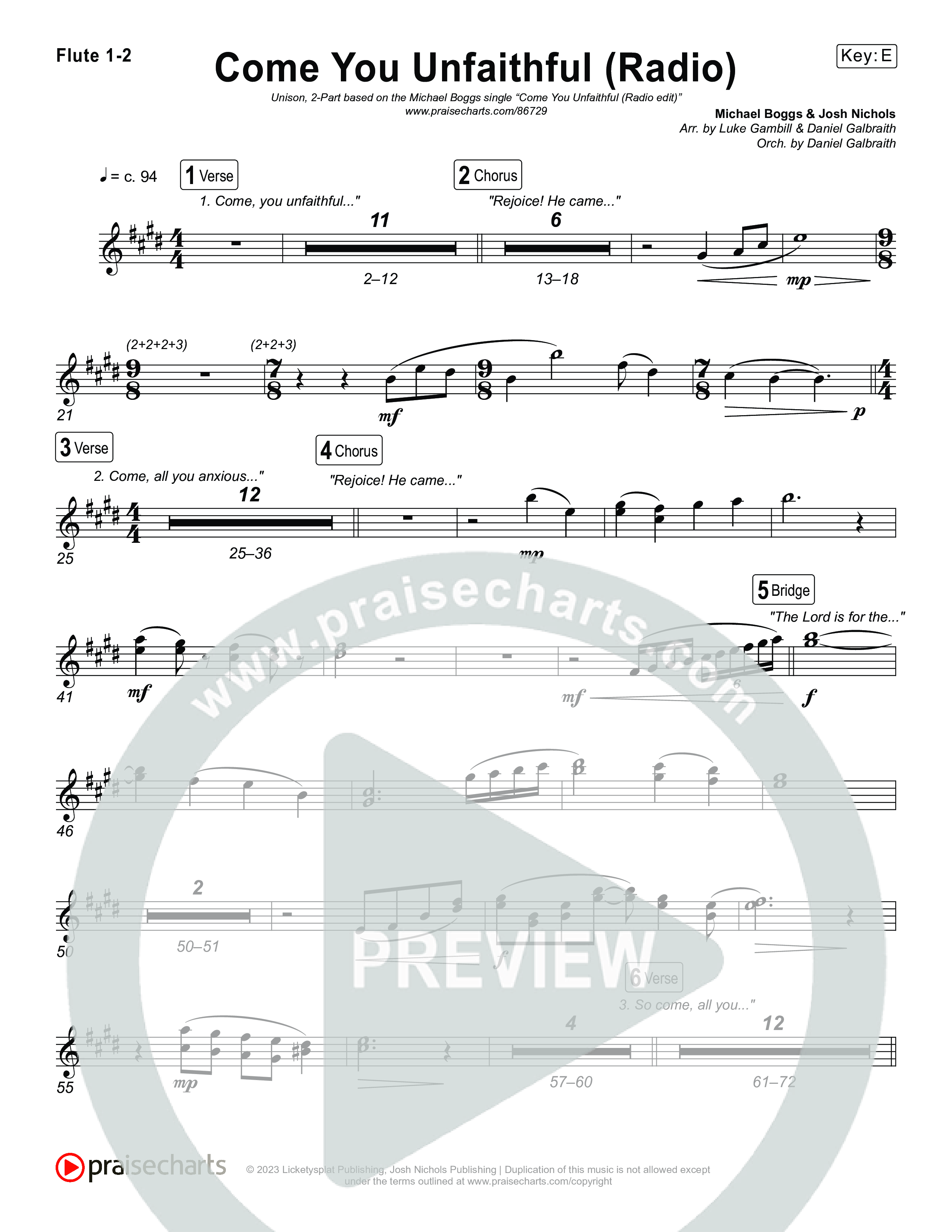Come You Unfaithful (Unison/2-Part) Flute 1/2 (Michael Boggs / Arr. Luke Gambill)