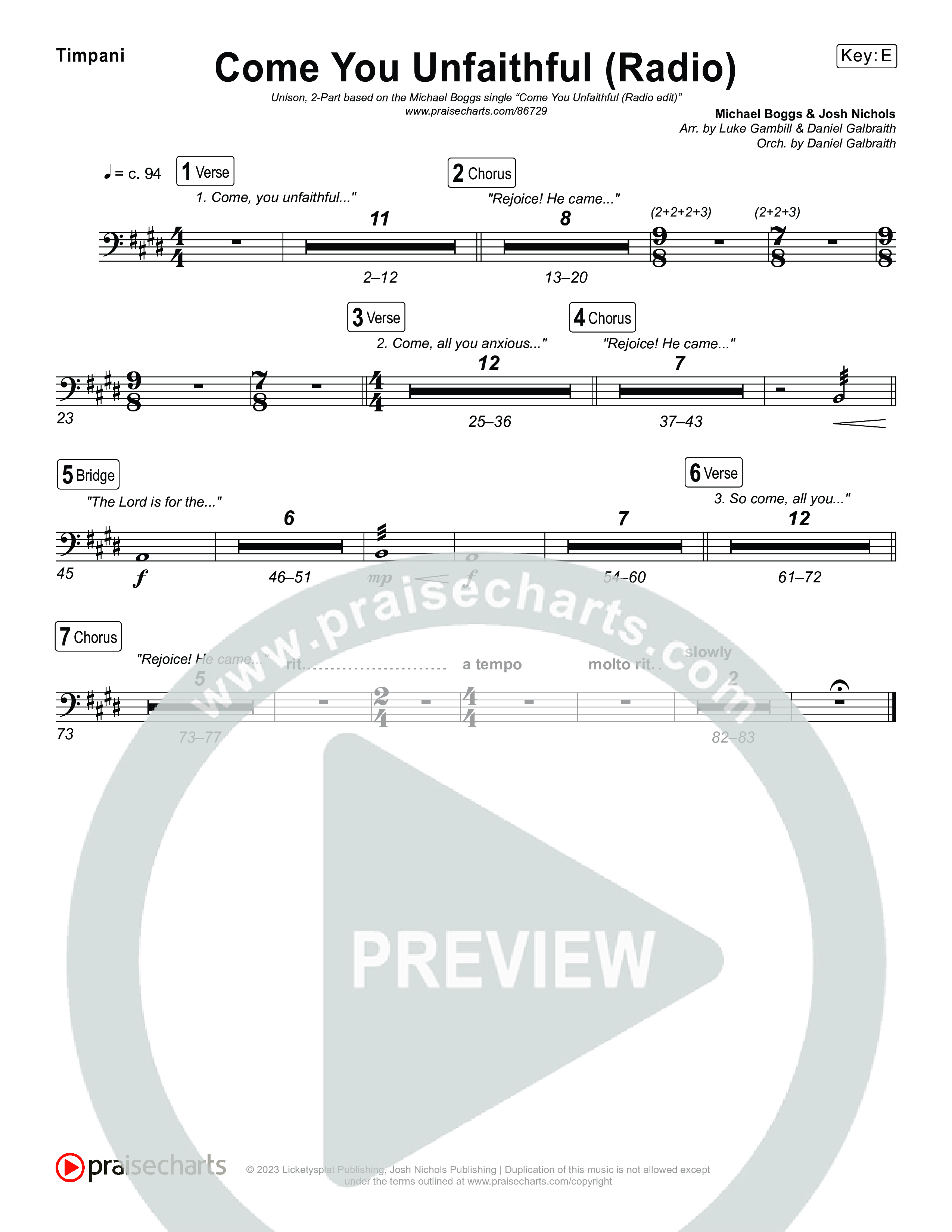 Come You Unfaithful (Unison/2-Part) Timpani (Michael Boggs / Arr. Luke Gambill)