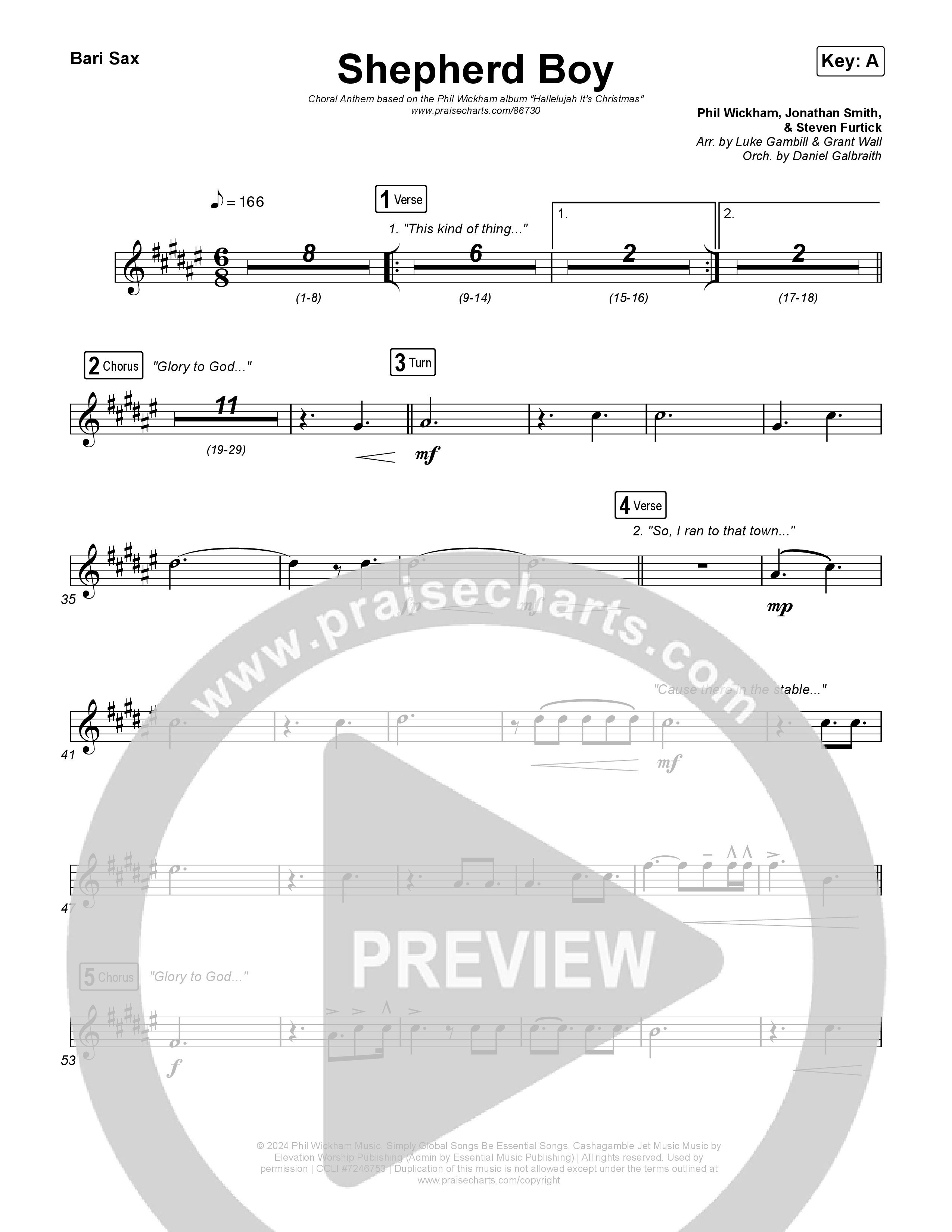 Shepherd Boy (Choral Anthem SATB) Bari Sax (Phil Wickham / Arr. Luke Gambill)