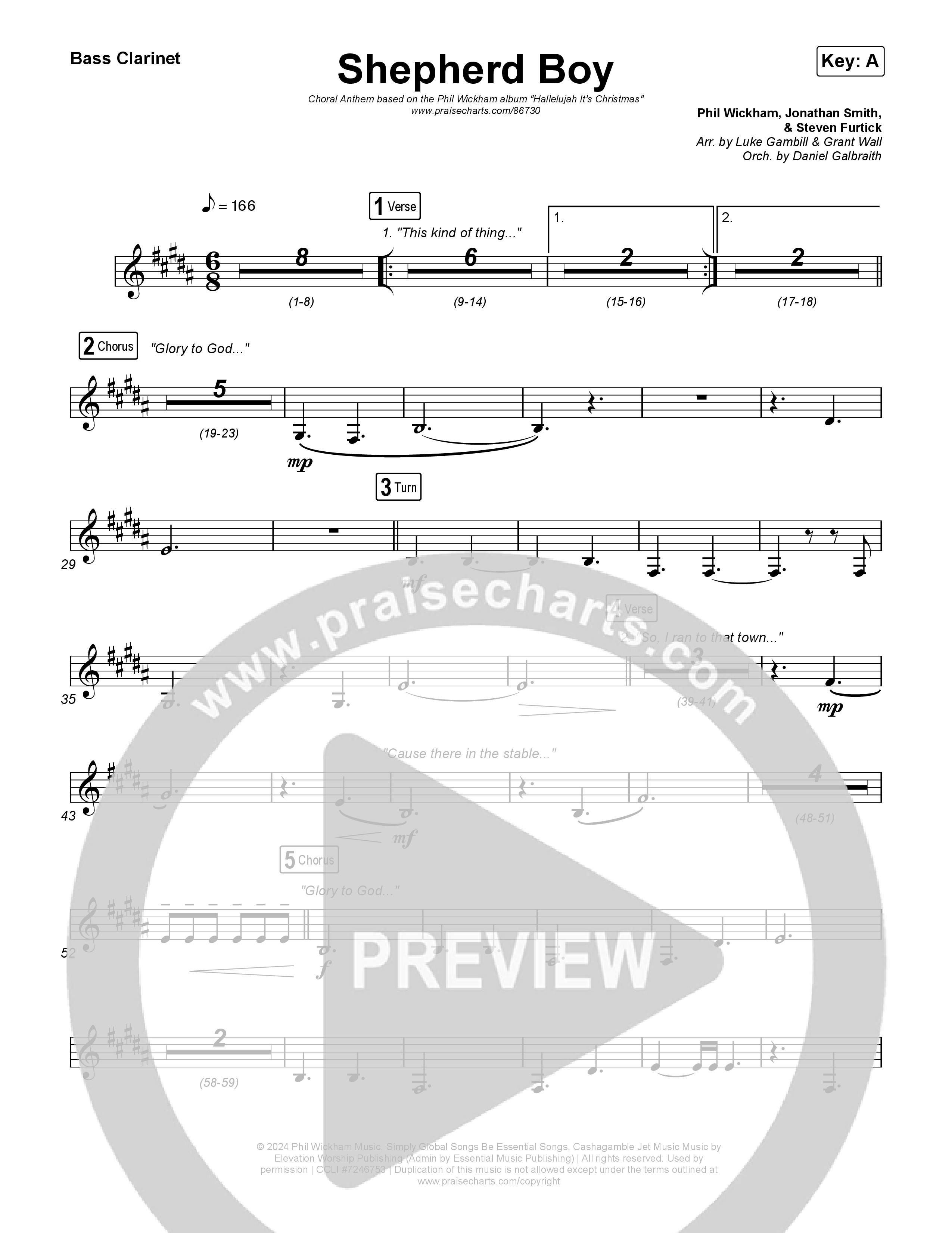 Shepherd Boy (Choral Anthem SATB) Bass Clarinet (Phil Wickham / Arr. Luke Gambill)