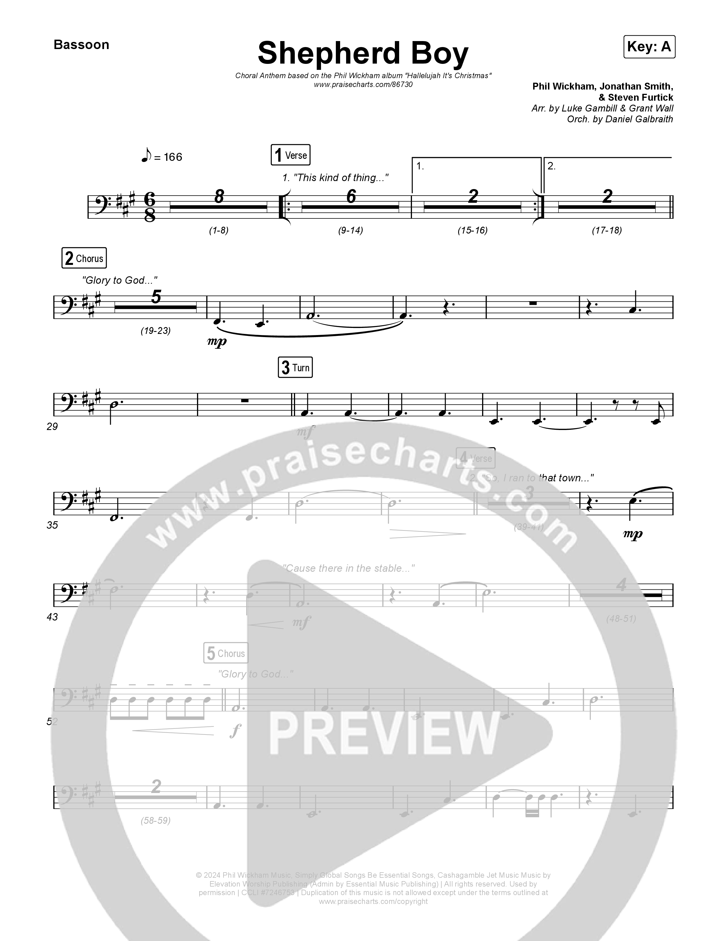 Shepherd Boy (Choral Anthem SATB) Bassoon (Phil Wickham / Arr. Luke Gambill)