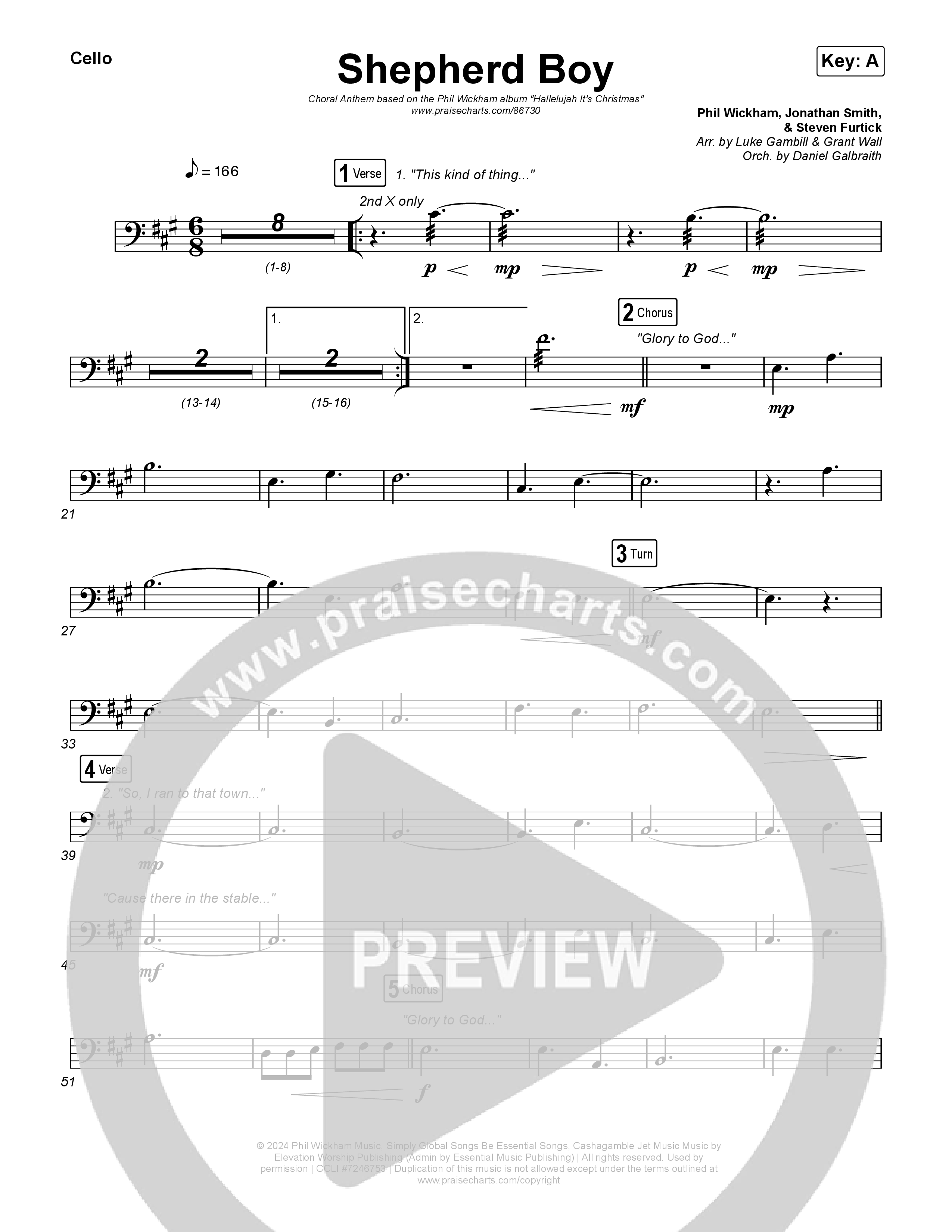 Shepherd Boy (Choral Anthem SATB) Cello (Phil Wickham / Arr. Luke Gambill)