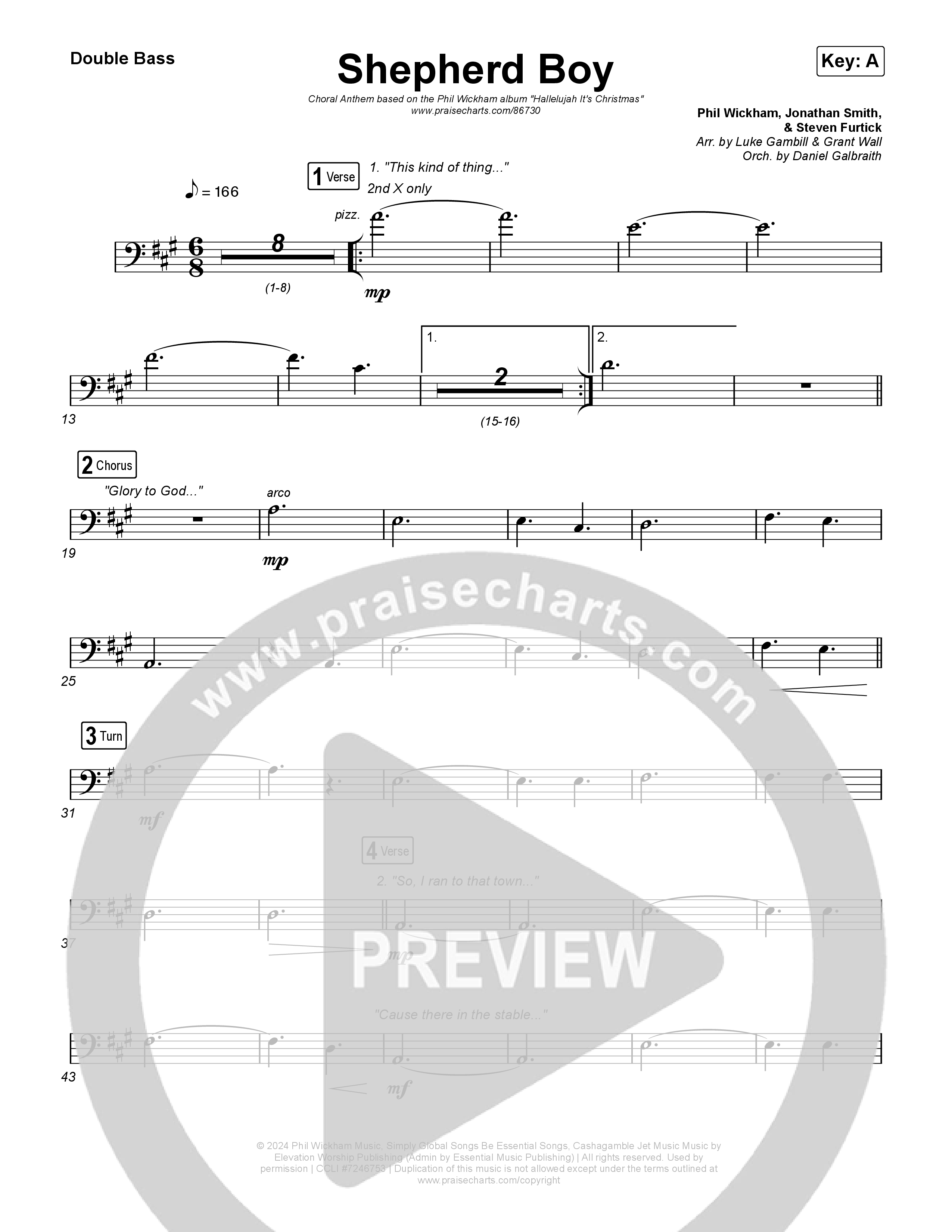 Shepherd Boy (Choral Anthem SATB) String Bass (Phil Wickham / Arr. Luke Gambill)
