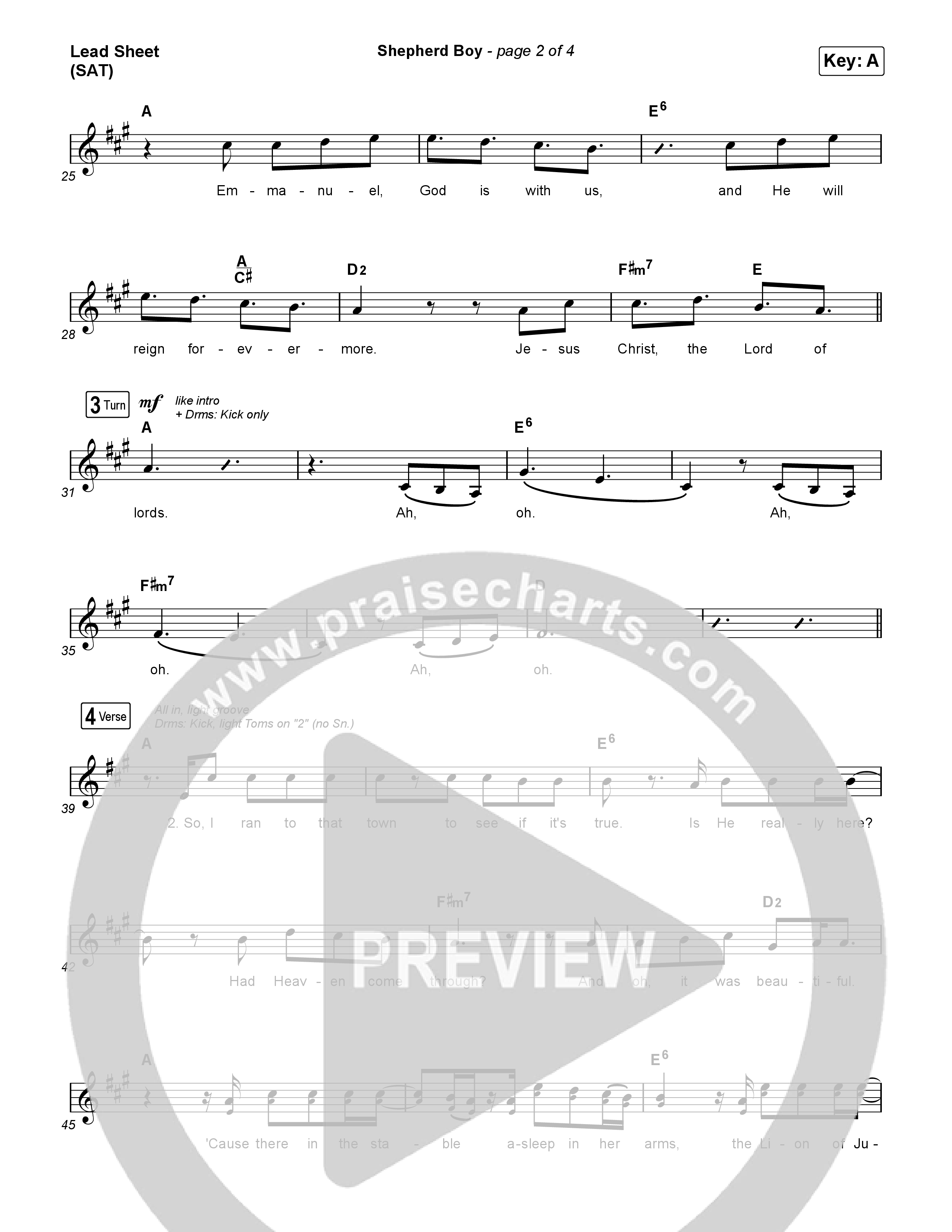 Shepherd Boy (Choral Anthem SATB) Lead Sheet (SAT) (Phil Wickham / Arr. Luke Gambill)
