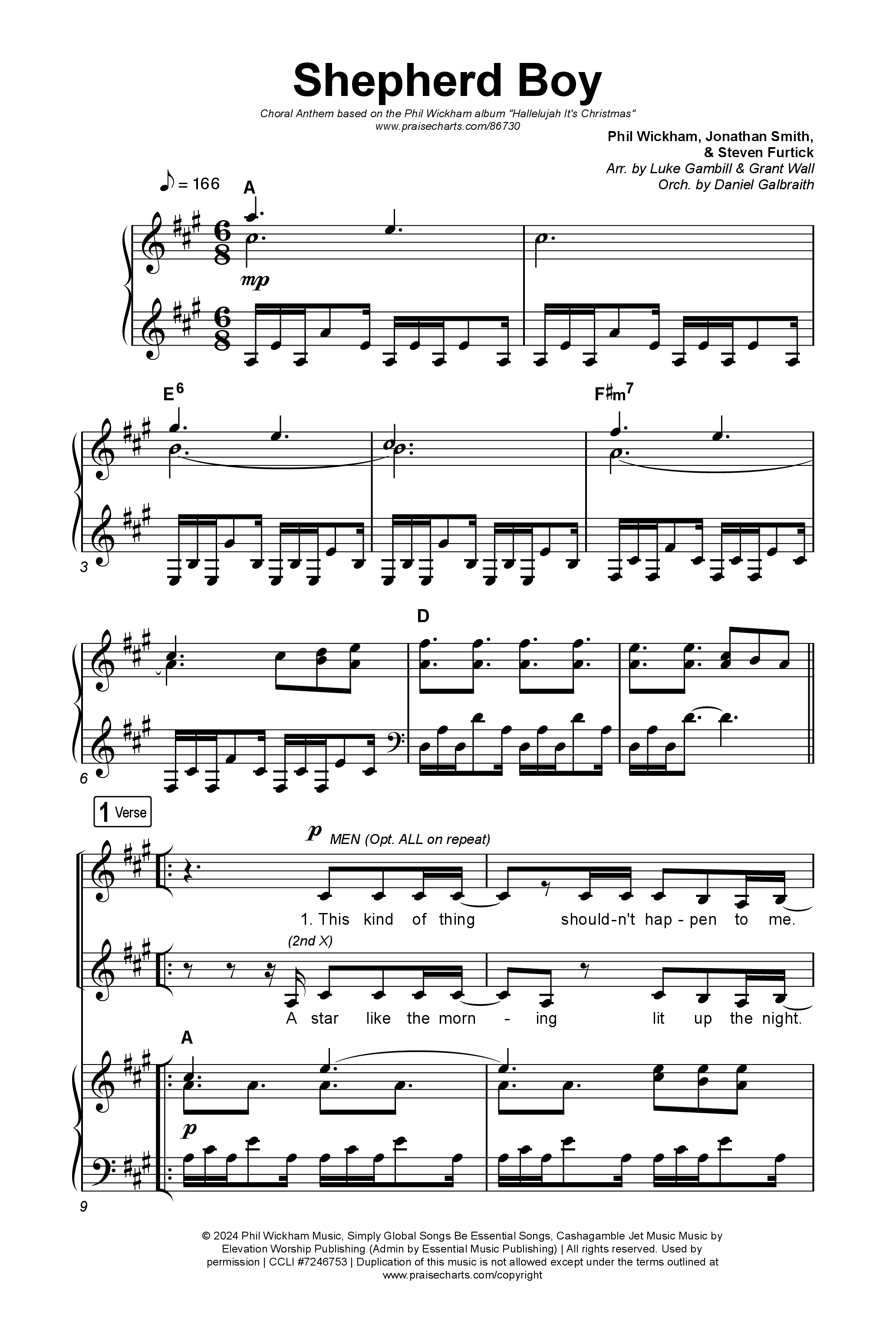 Shepherd Boy (Choral Anthem SATB) Octavo (SATB & Pno) (Phil Wickham / Arr. Luke Gambill)