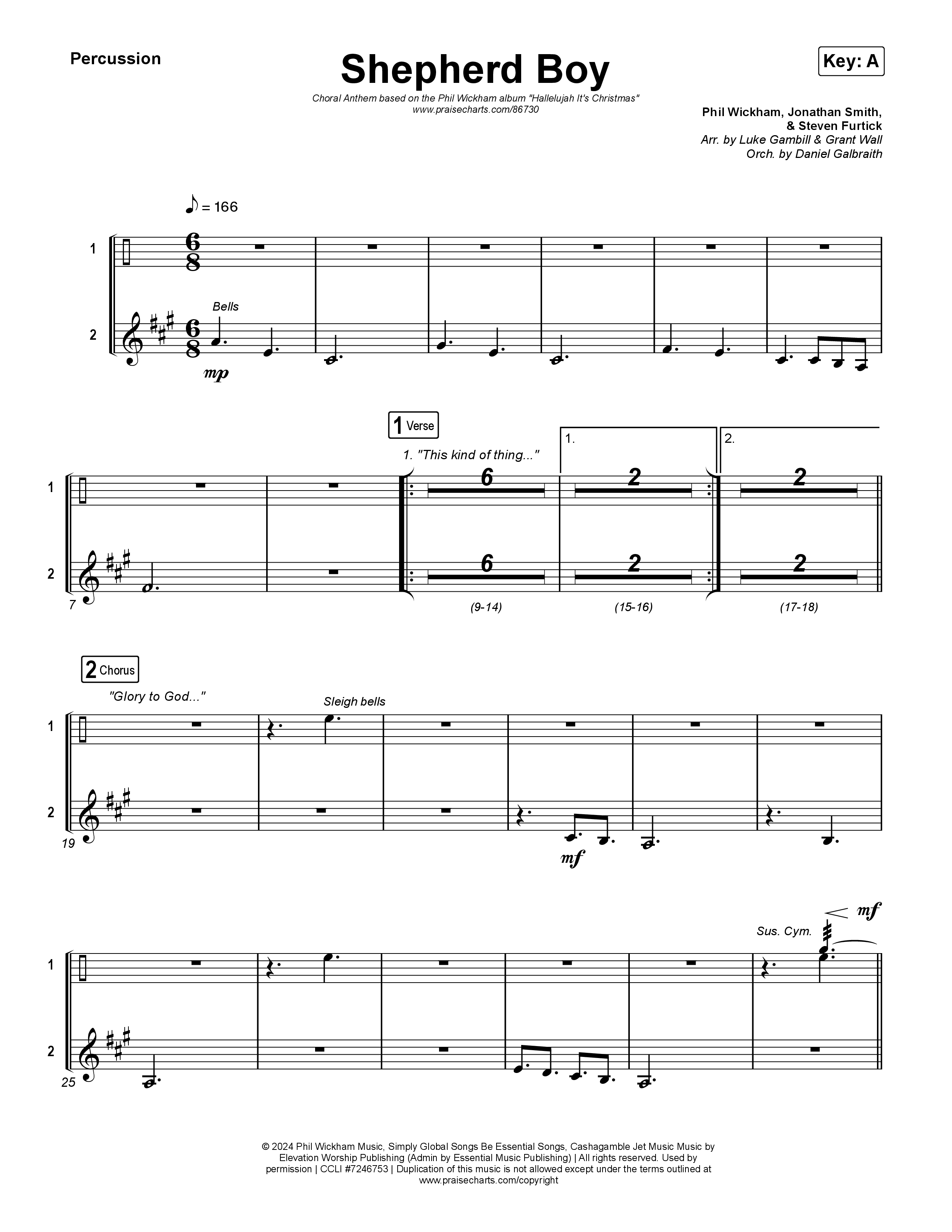 Shepherd Boy (Choral Anthem SATB) Percussion (Phil Wickham / Arr. Luke Gambill)