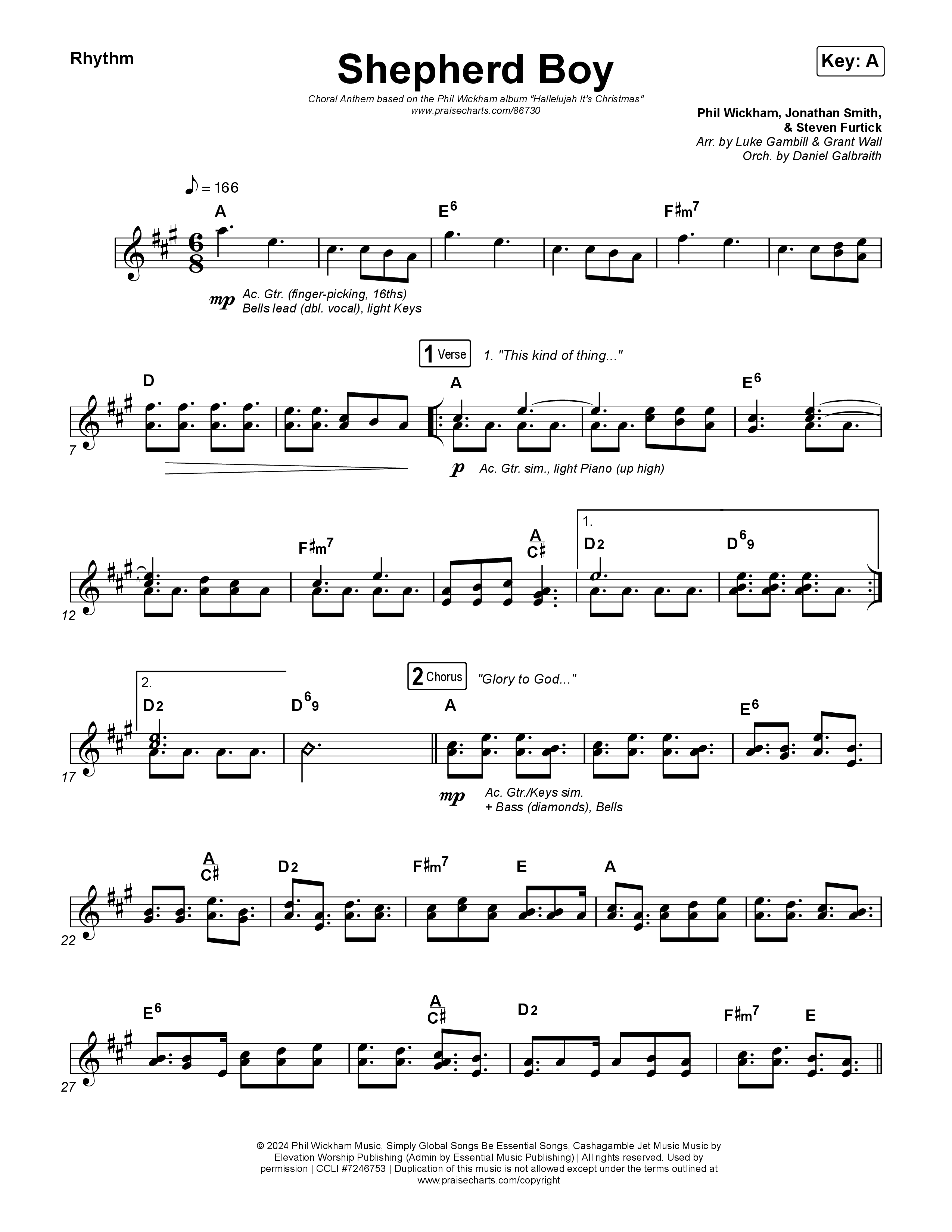 Shepherd Boy (Choral Anthem SATB) Rhythm Chart (Phil Wickham / Arr. Luke Gambill)