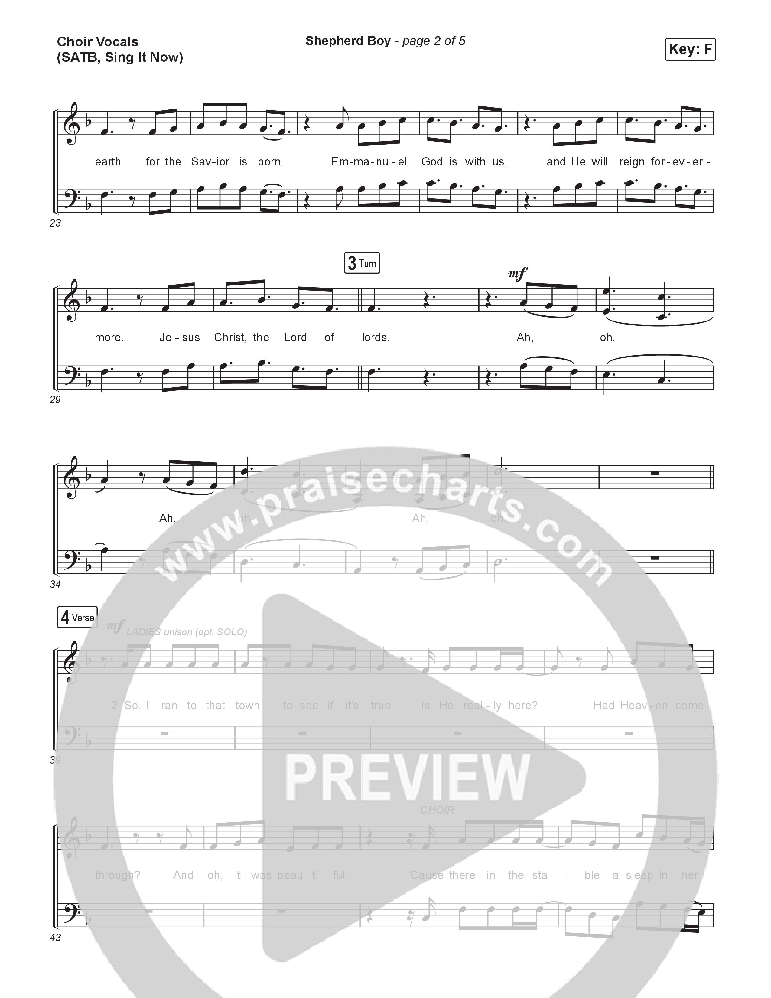 Shepherd Boy (Sing It Now) Choir Sheet (SATB) (Phil Wickham / Arr. Luke Gambill)