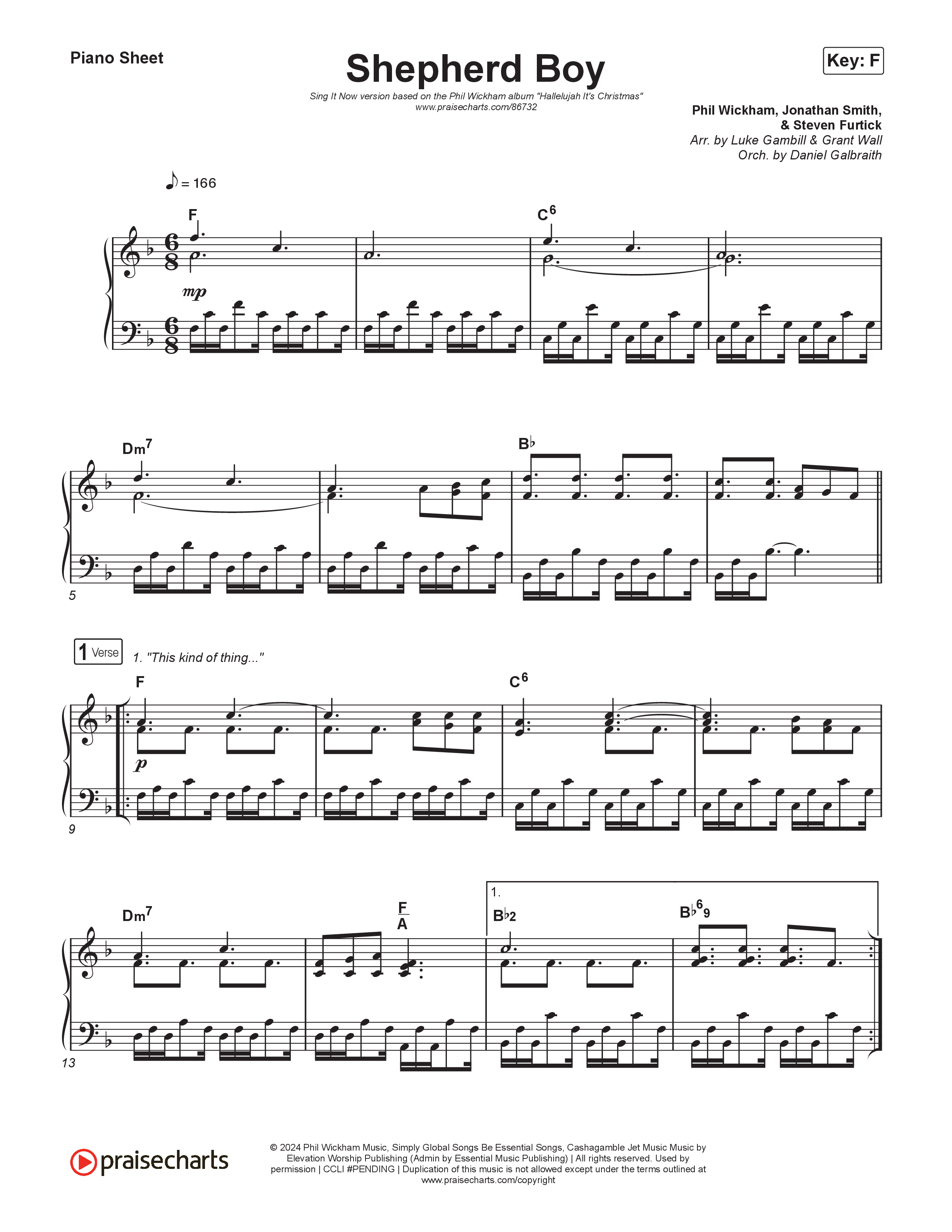Shepherd Boy (Sing It Now) Piano Sheet (Phil Wickham / Arr. Luke Gambill)