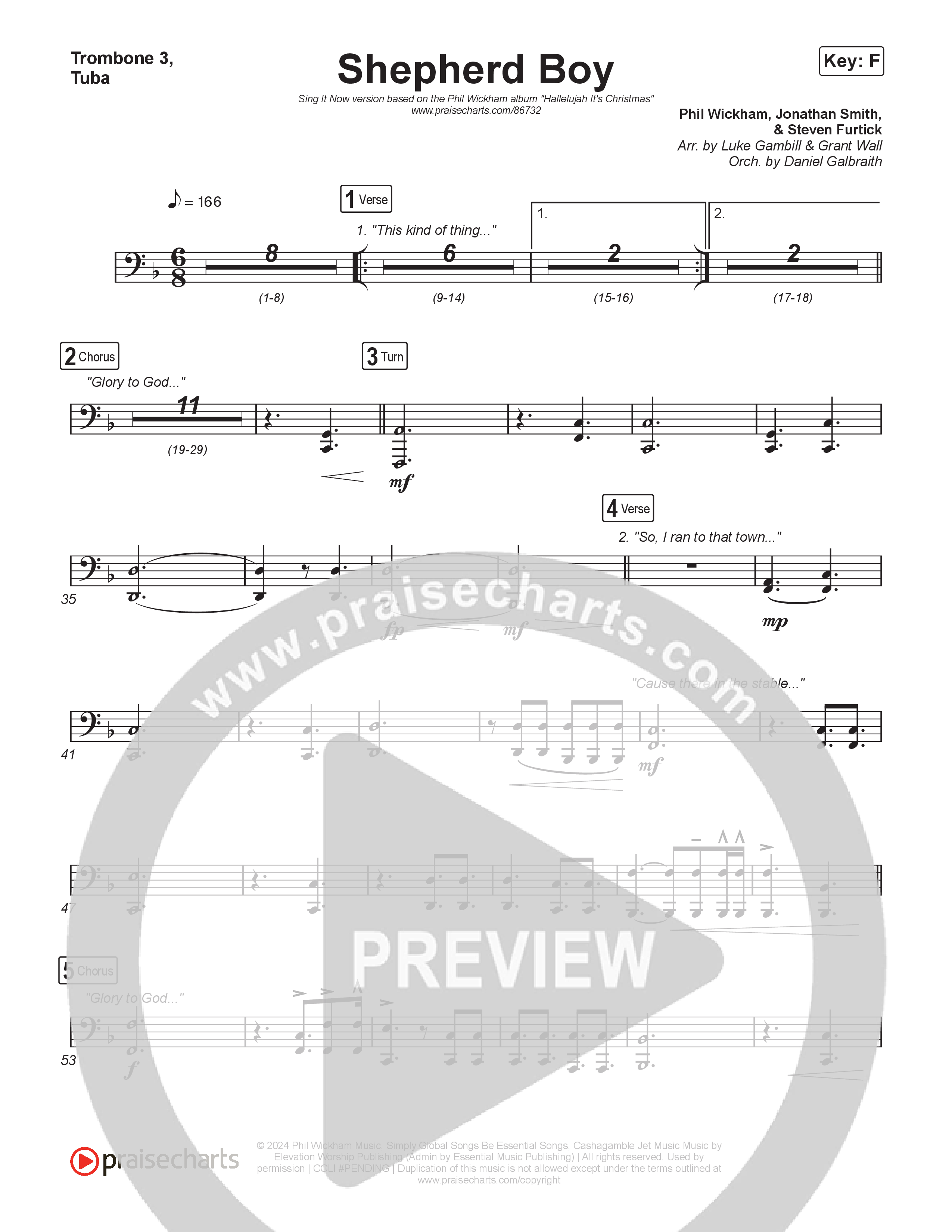 Shepherd Boy (Sing It Now) Trombone 3/Tuba (Phil Wickham / Arr. Luke Gambill)