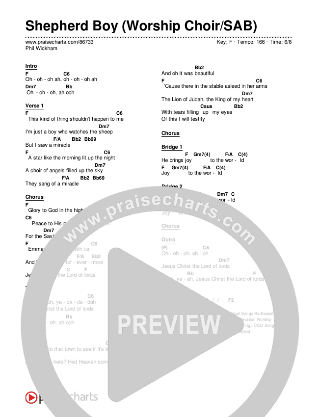 Shepherd Boy (Worship Choir/SAB) Chords & Lyrics (Phil Wickham / Arr. Luke Gambill)