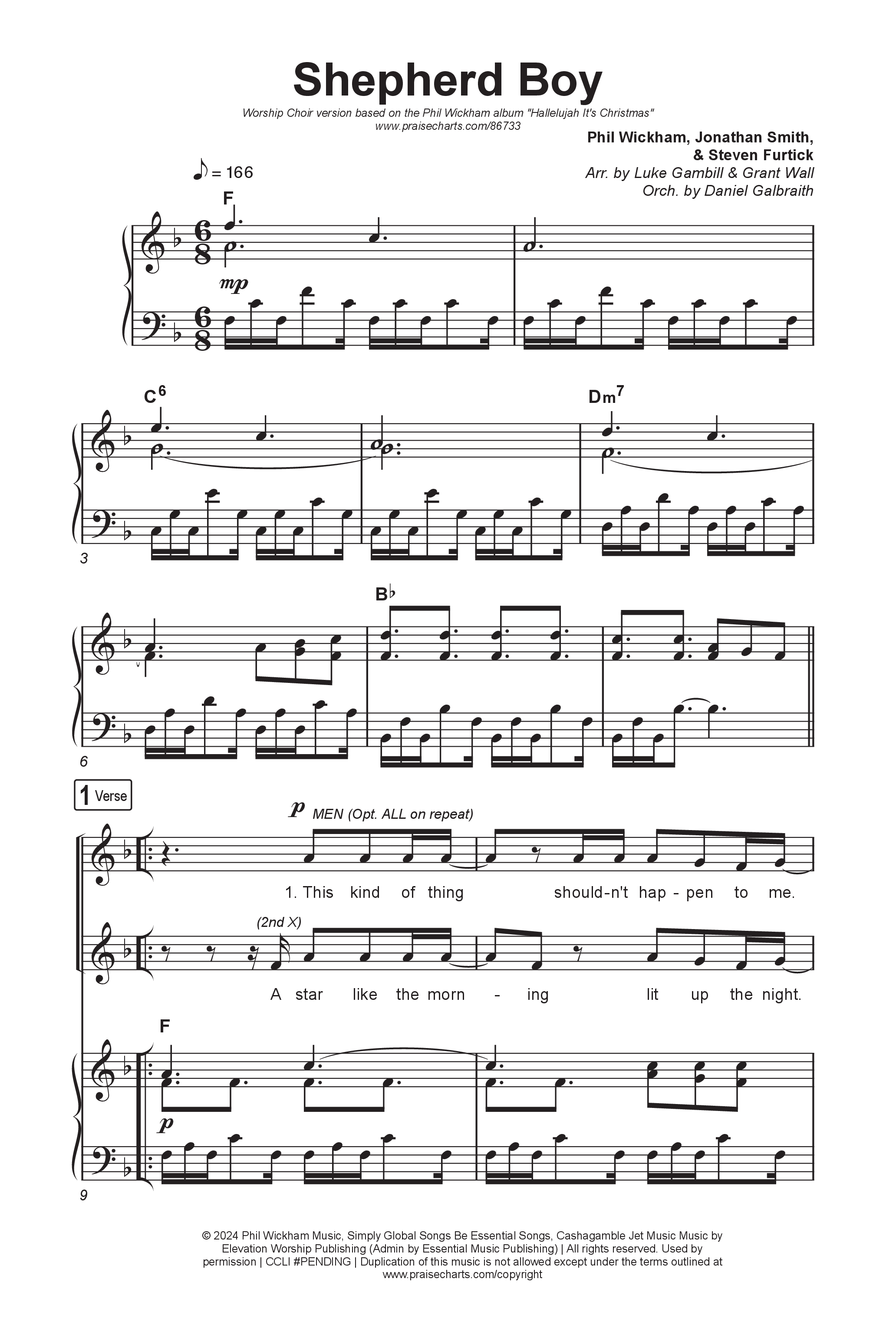 Shepherd Boy (Worship Choir/SAB) Octavo (SAB & Pno) (Phil Wickham / Arr. Luke Gambill)